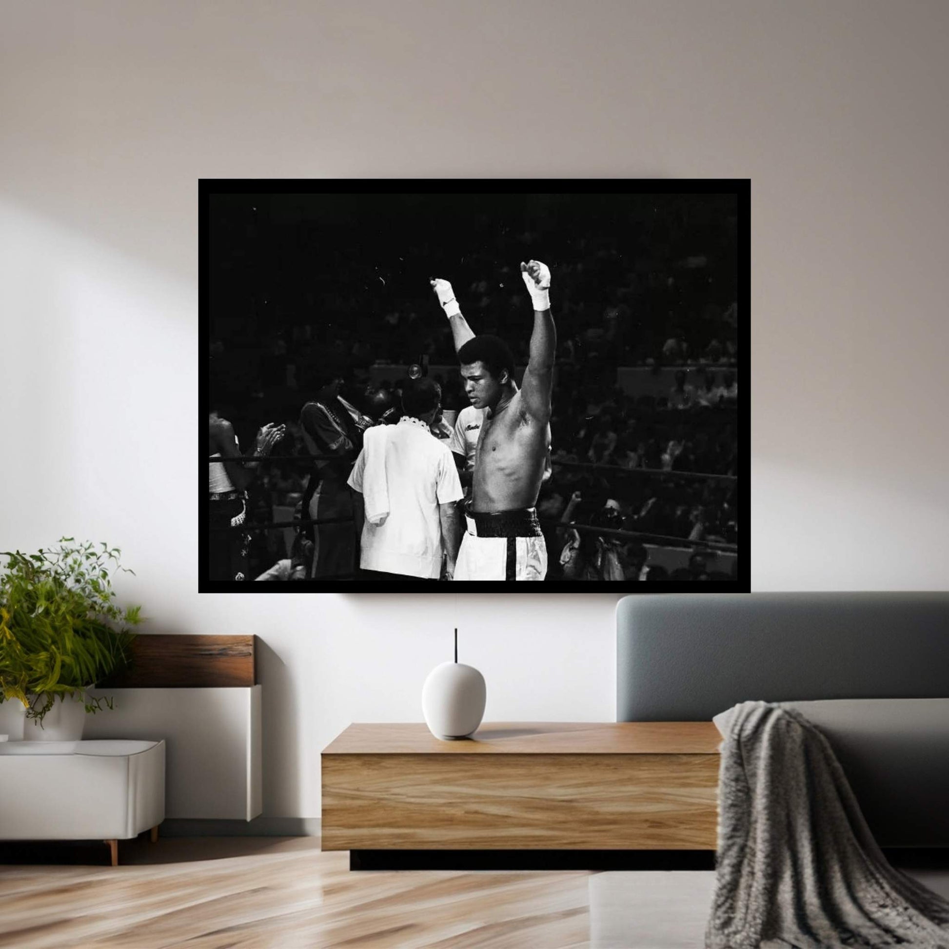 Muhammad Ali With Hands Raised Canvas Wall Art - Y Canvas
