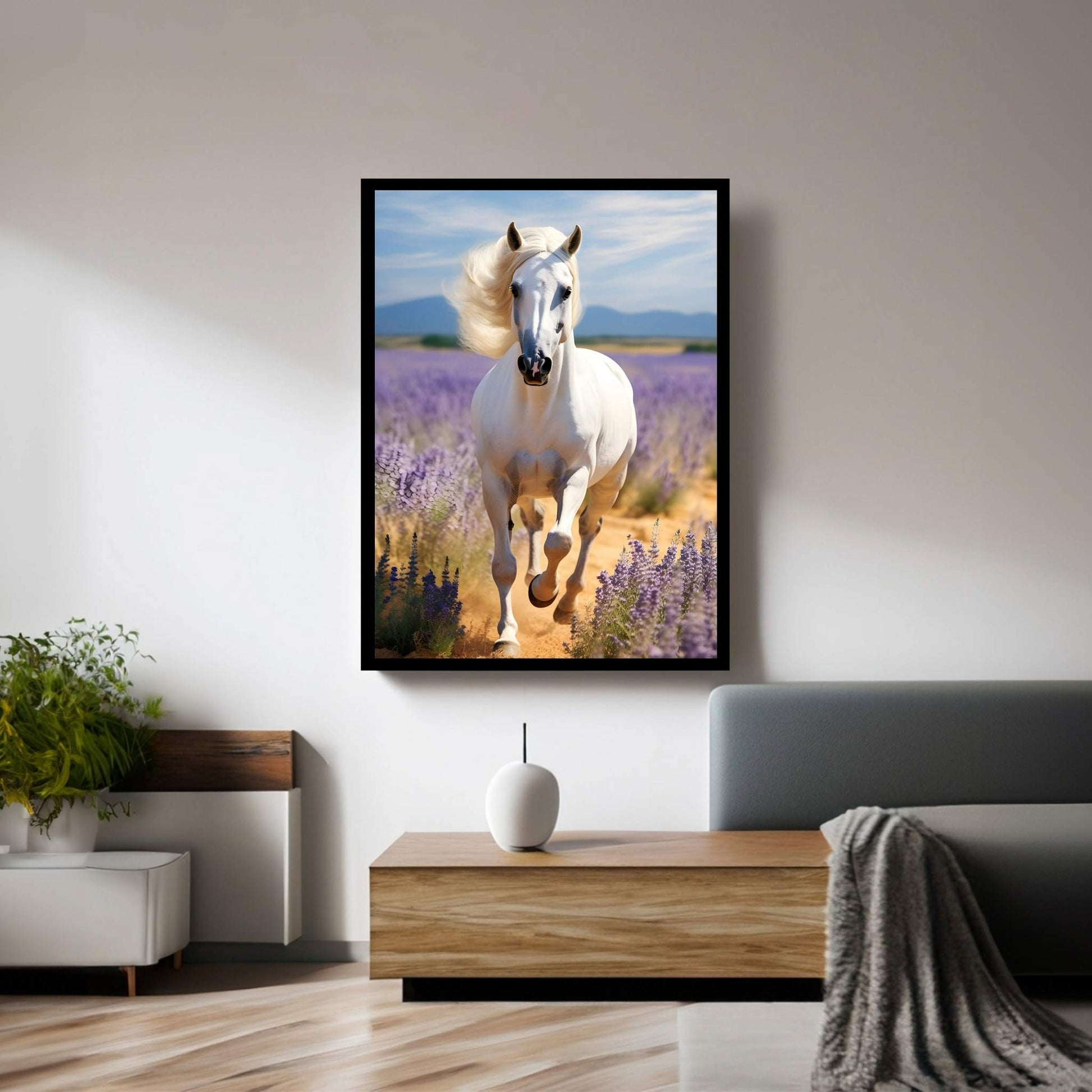 Beautiful White Horse Canvas Wall Art , Animal Wall Art - Y Canvas