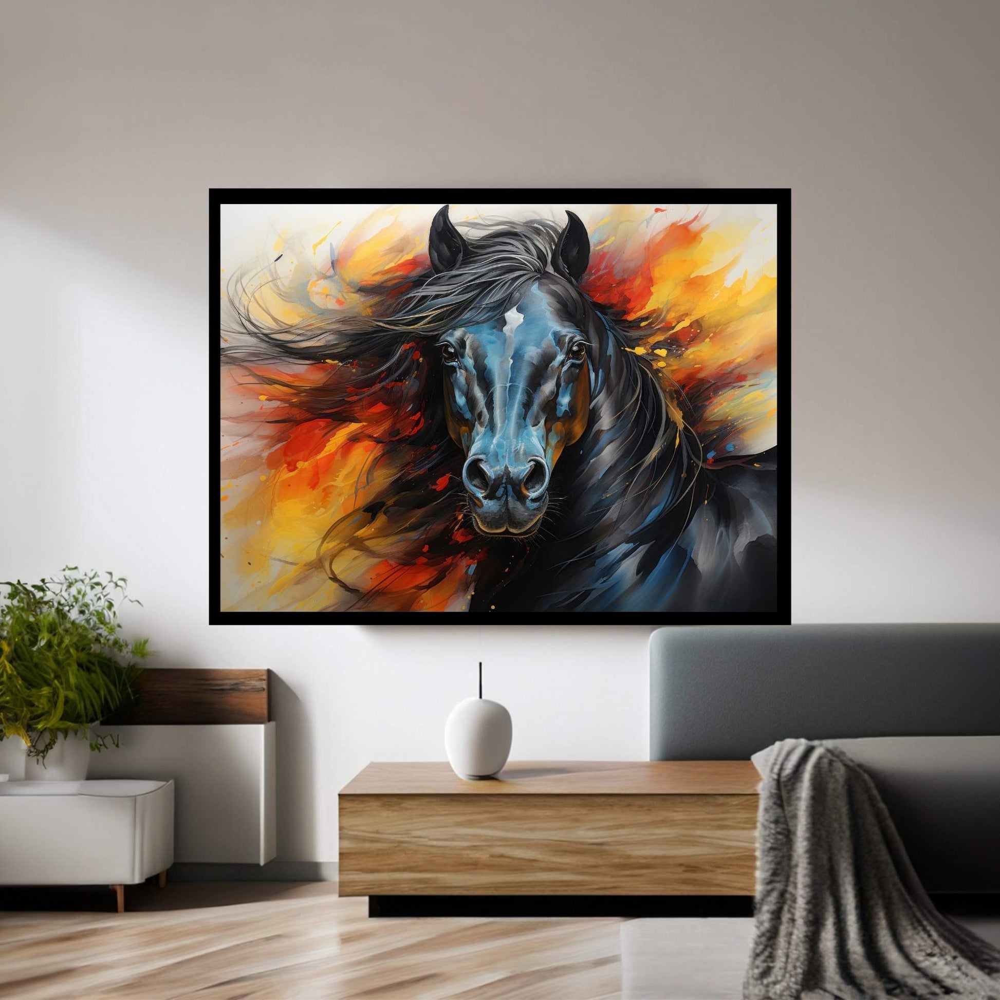 Beautiful Black Horse Canvas Wall Art , Animal Wall Art - Y Canvas