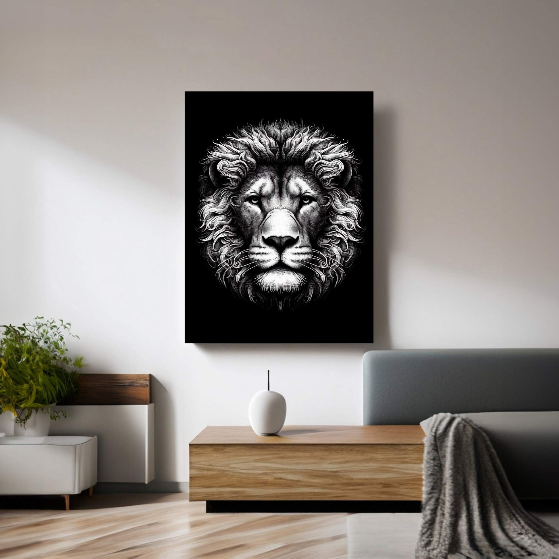 Lion White Black Canvas Wall Art - Y Canvas