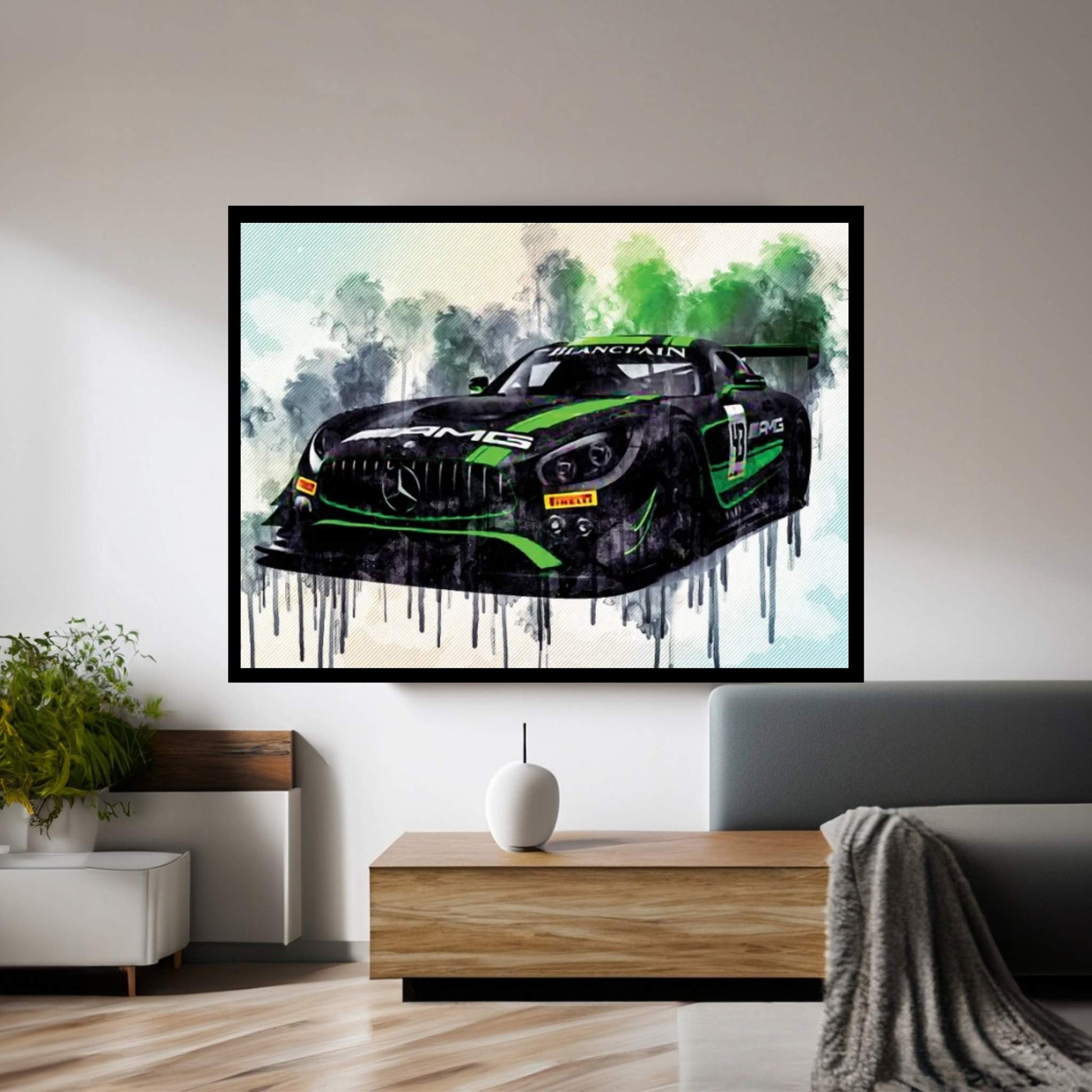 Mercedes-Amg 2018 Dtm Front View Strakka Racing Black Green Sports German Sports Cars Canvas Wall Art - Y Canvas