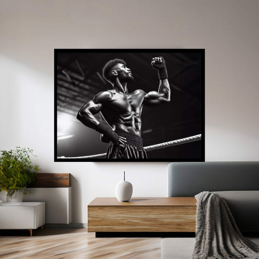 Black African Boxer, Fist and Victory, Boxing Canvas Wall Art - Y Canvas