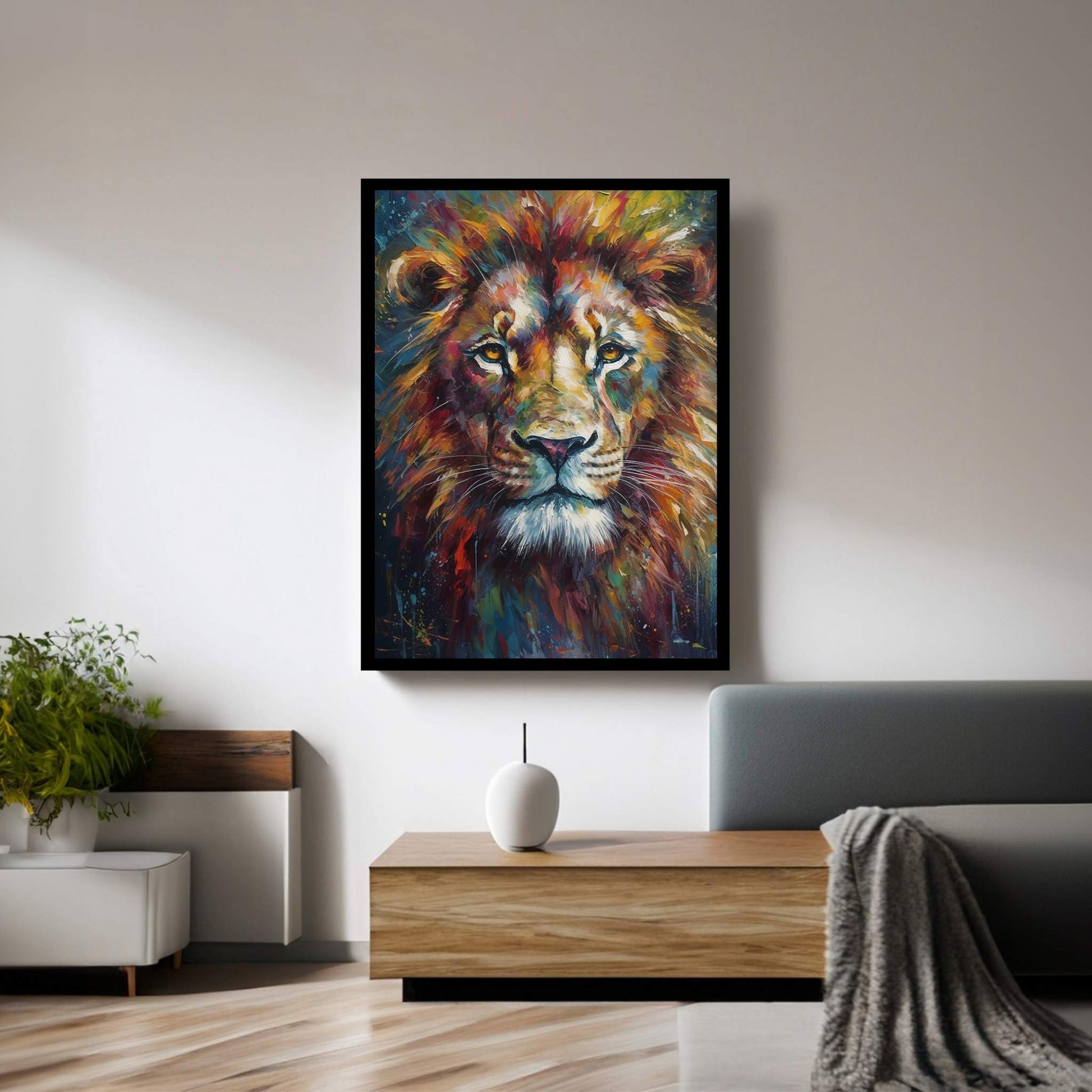 Lion Portrait , Animal Lion Canvas Wall Art Print - Y Canvas