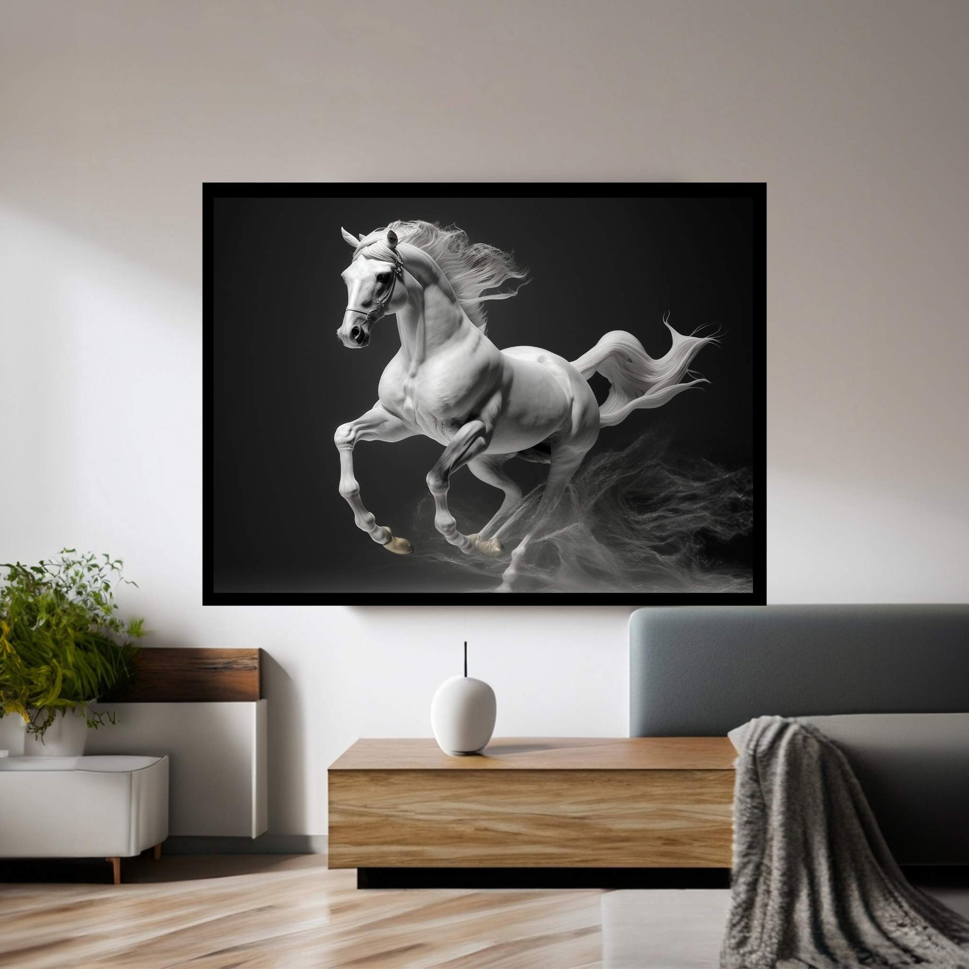 Beautiful White Horse Canvas Wall Art , Animal Wall Art - Y Canvas