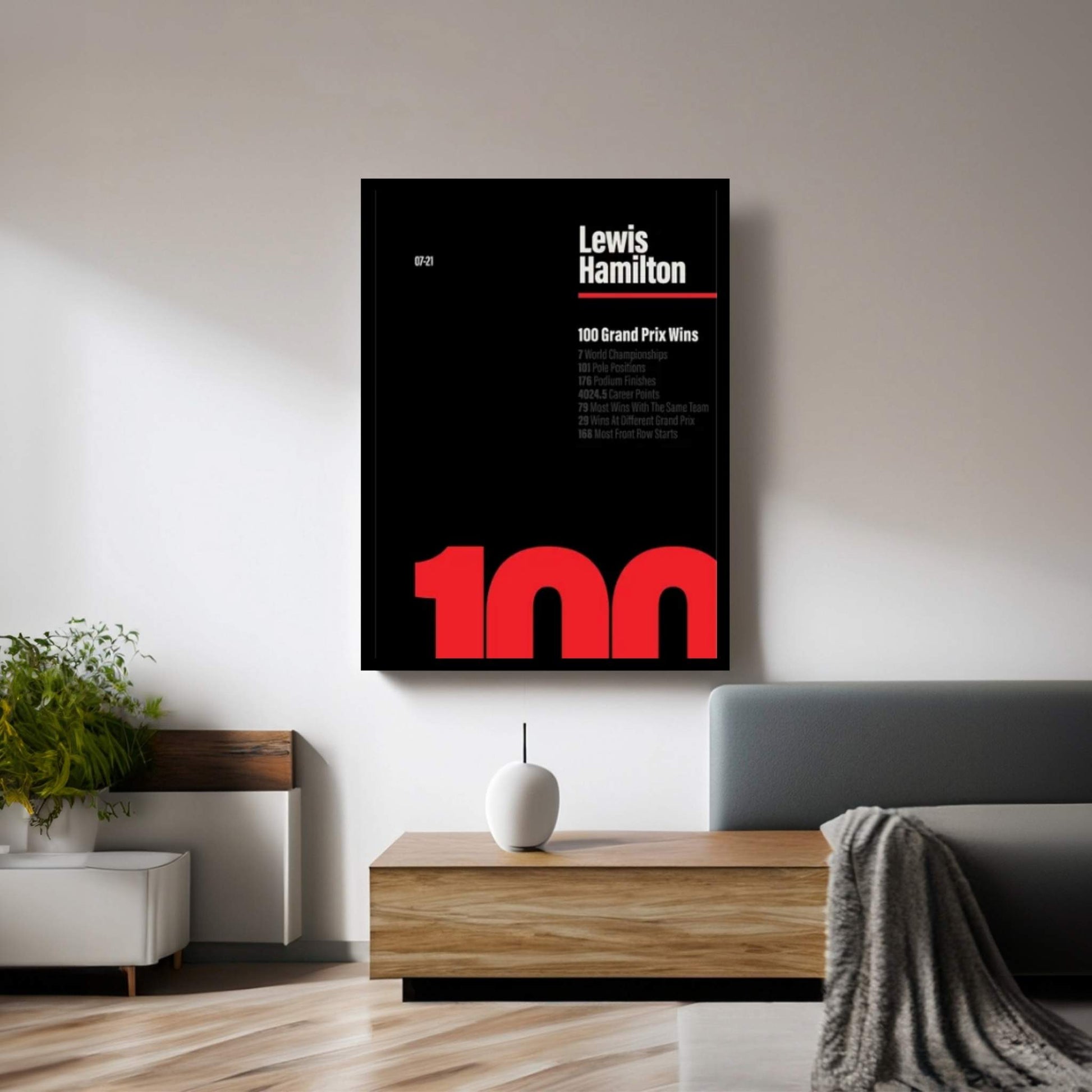 Lewis Hamilton 100 Wins (Red/Black) Canvas Wall Art - Y Canvas