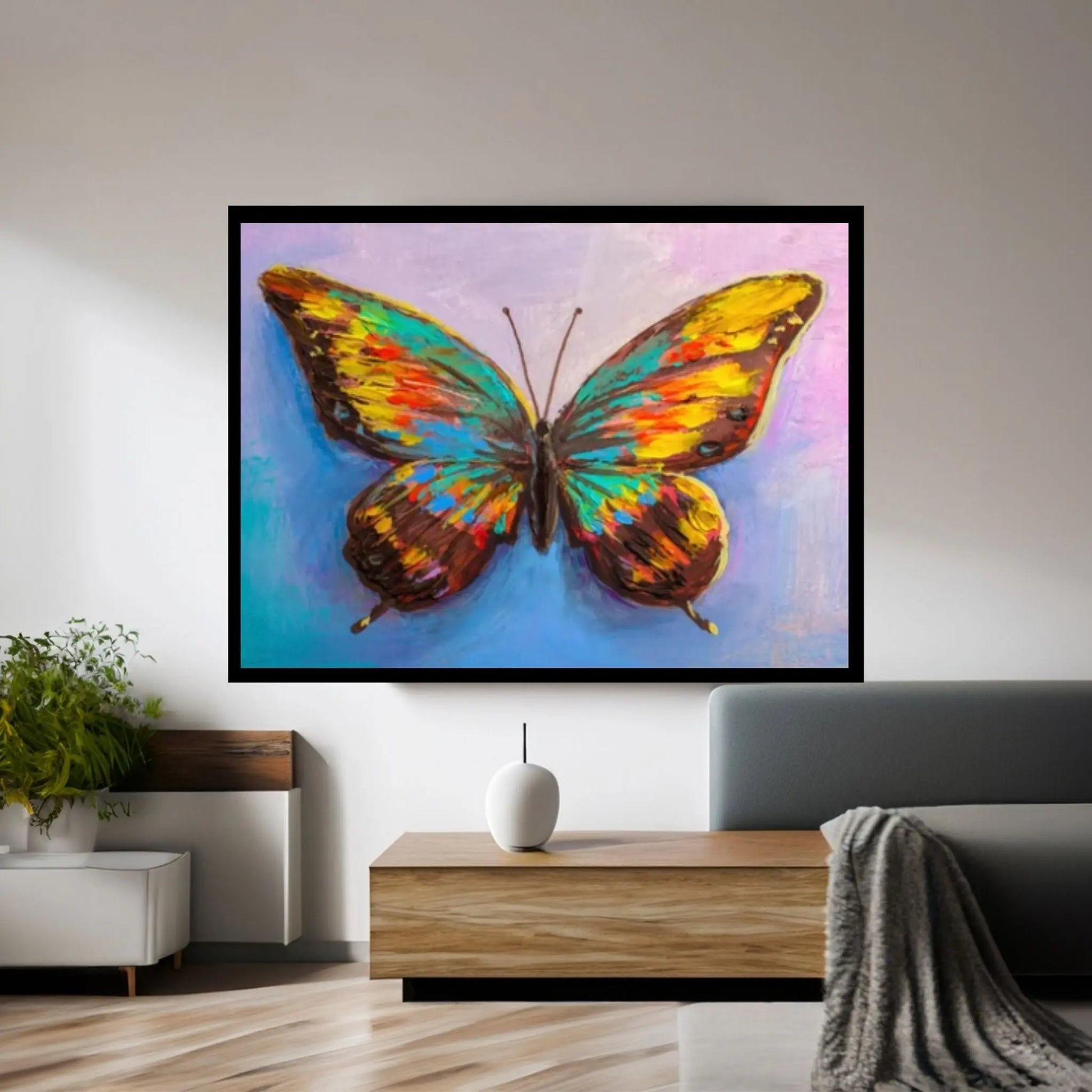 Butterfly Oil Painting On Canvas - Modern Impressionist Colorful Animal Art Thick Paints Heavy Texture Print on Canvas - Y Canvas