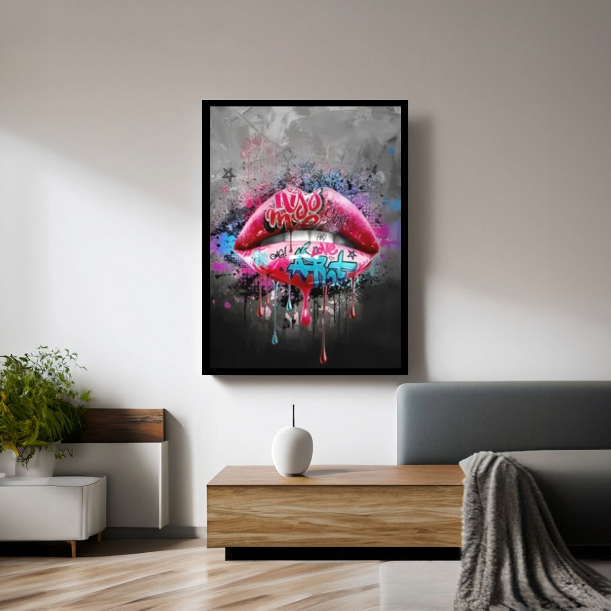 Banksy Poster, Sexy Lip Art Canvas Decor, Colourful Wall Art Decor - Y Canvas