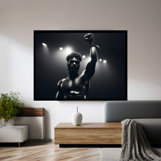 Black African Boxer, Fist and Victory, Boxing Canvas Wall Art - Y Canvas