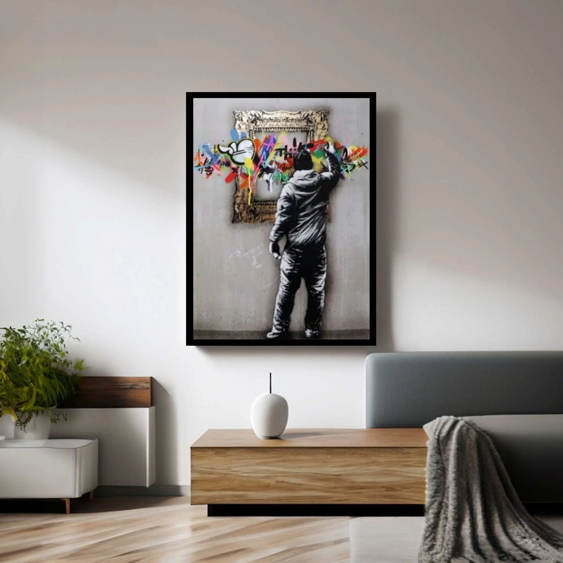 Banksy Graffiti Canvas, Banksy Graffiti Wall Art, Banksy Frame Graffiti Canvas, Banksy Famous Mural, Street Wall Art - Y Canvas