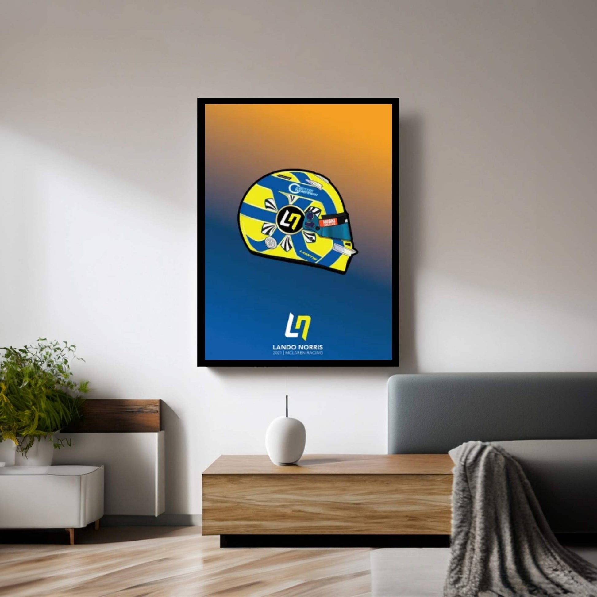 Lando Norris Helmet 2021 (Blue) Canvas Wall Art - Y Canvas