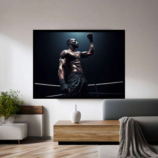 Black African Boxer, Fist and Victory, Boxing Canvas Wall Art - Y Canvas