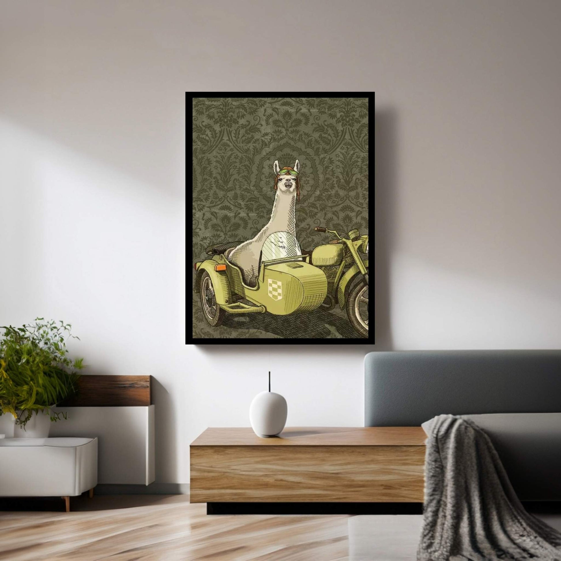 Sidecar Llama Canvas Wall Art - Y Canvas