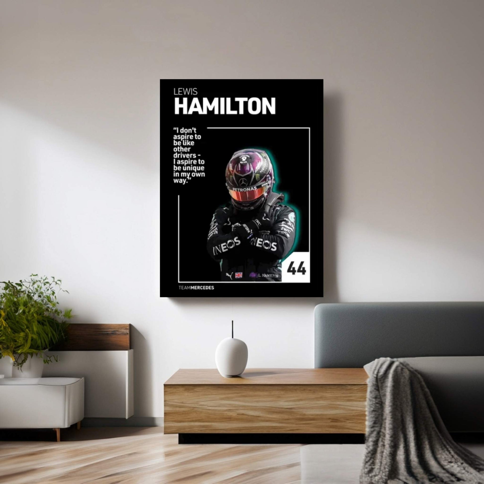 Lewis Hamilton (Black) Canvas Wall Art - Y Canvas