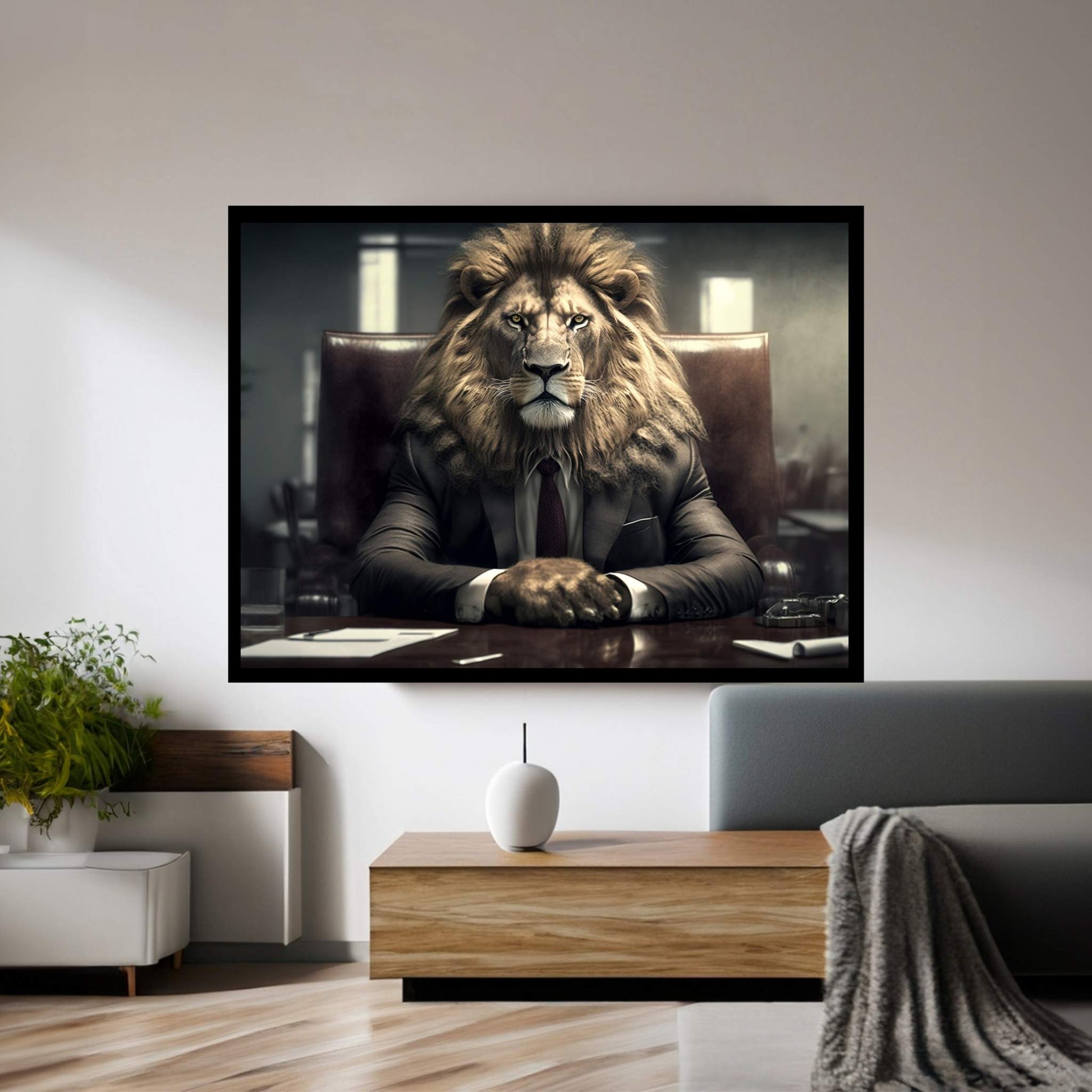 Businnes Lion Wall Art, Lion Canvas Art, Animal Wall Art - Y Canvas