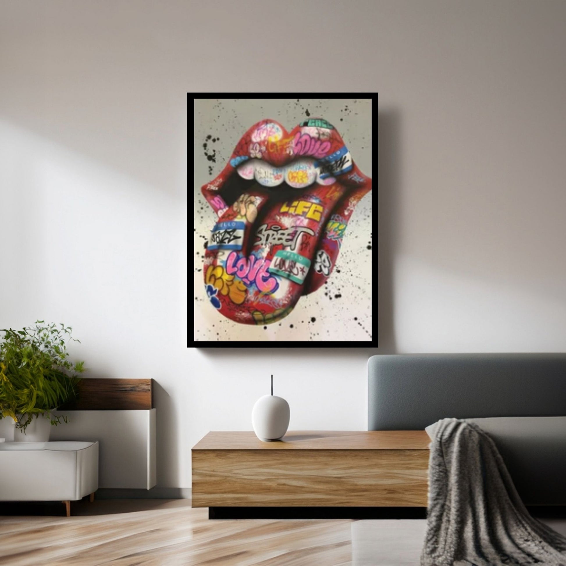 Banksy Poster, Sexy Lip Art Canvas Decor, Print Poster Graffiti Wall Art - Y Canvas