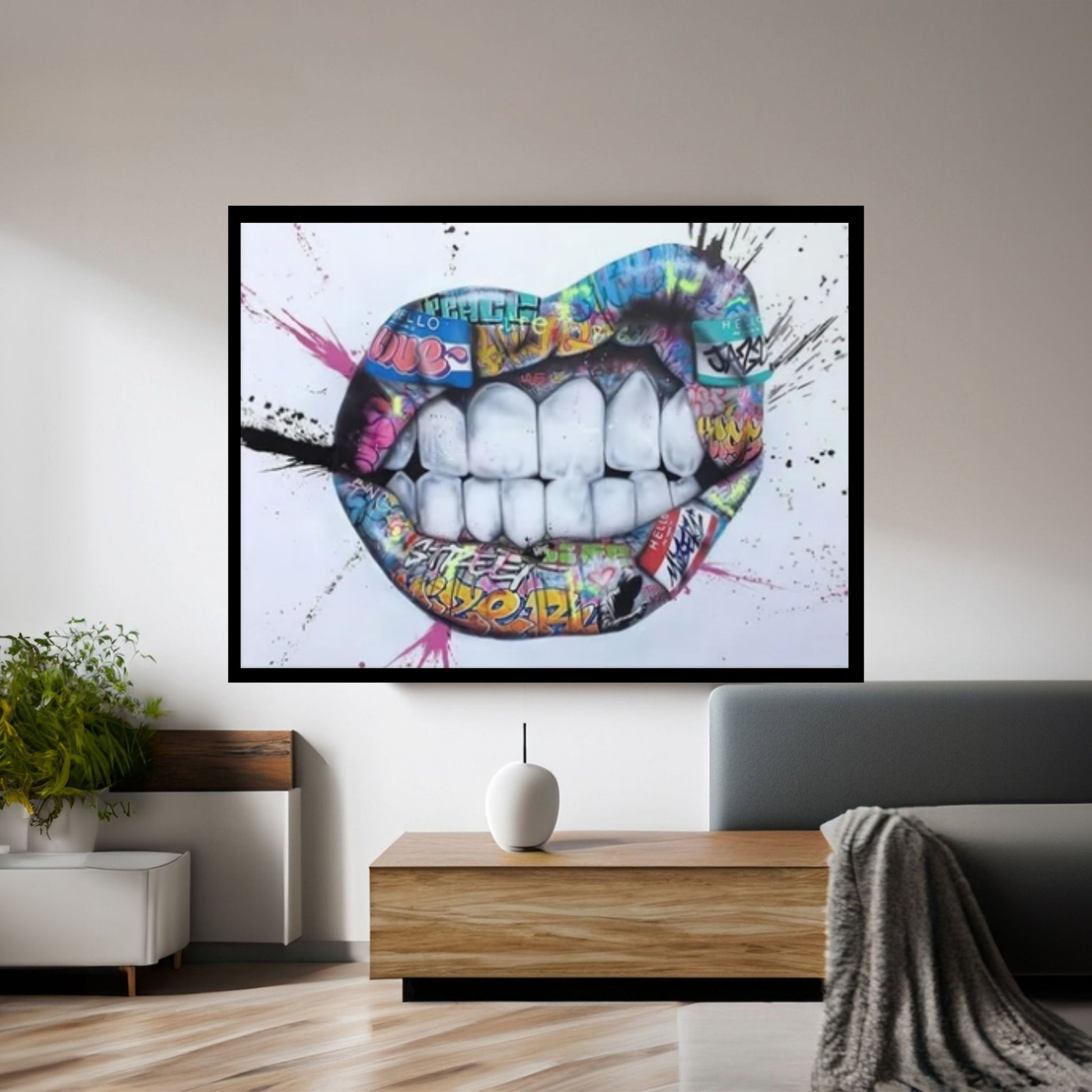 Banksy Poster, Sexy Lip Art Canvas Decor, Print Poster Graffiti Wall Art - Y Canvas