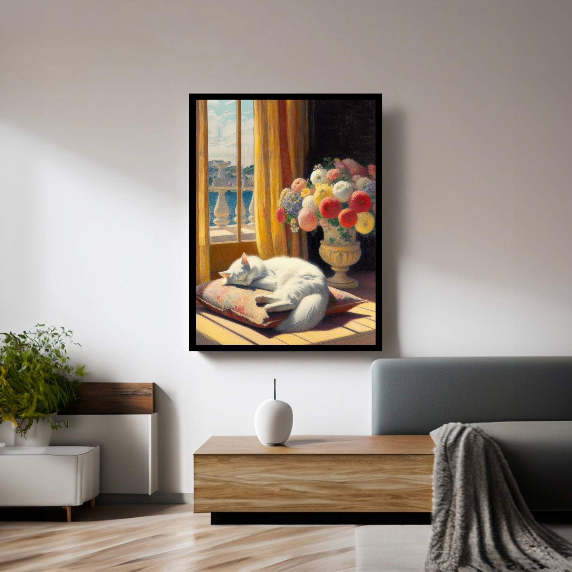 Le Chat Blanc The White Cat Abstract Reproduction Canvas Wall Art - Y Canvas