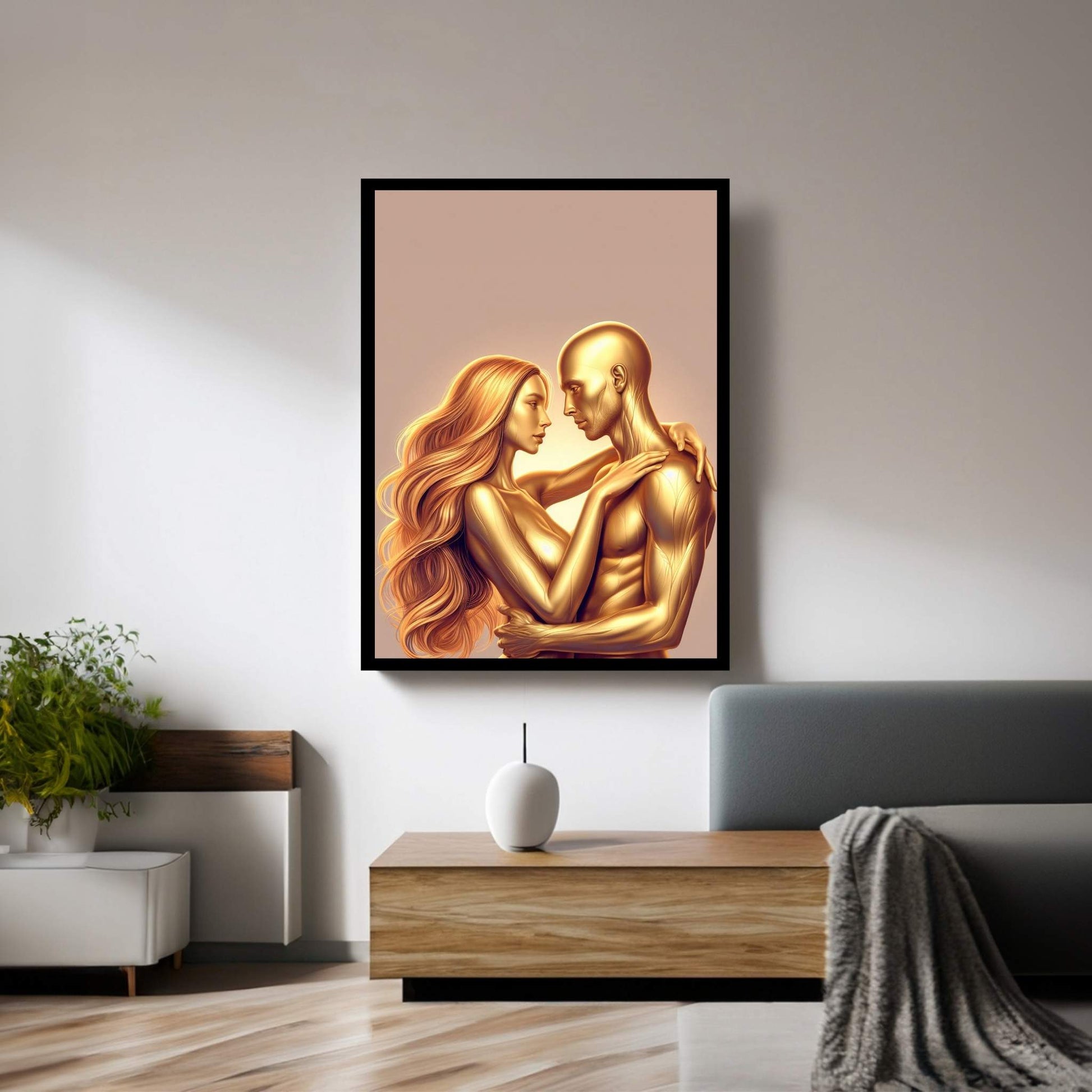 Metalic Gold Love Couple Canvas Wall Art - Y Canvas