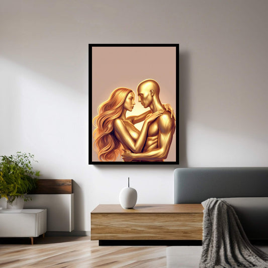 Metalic Gold Love Couple Canvas Wall Art - Y Canvas