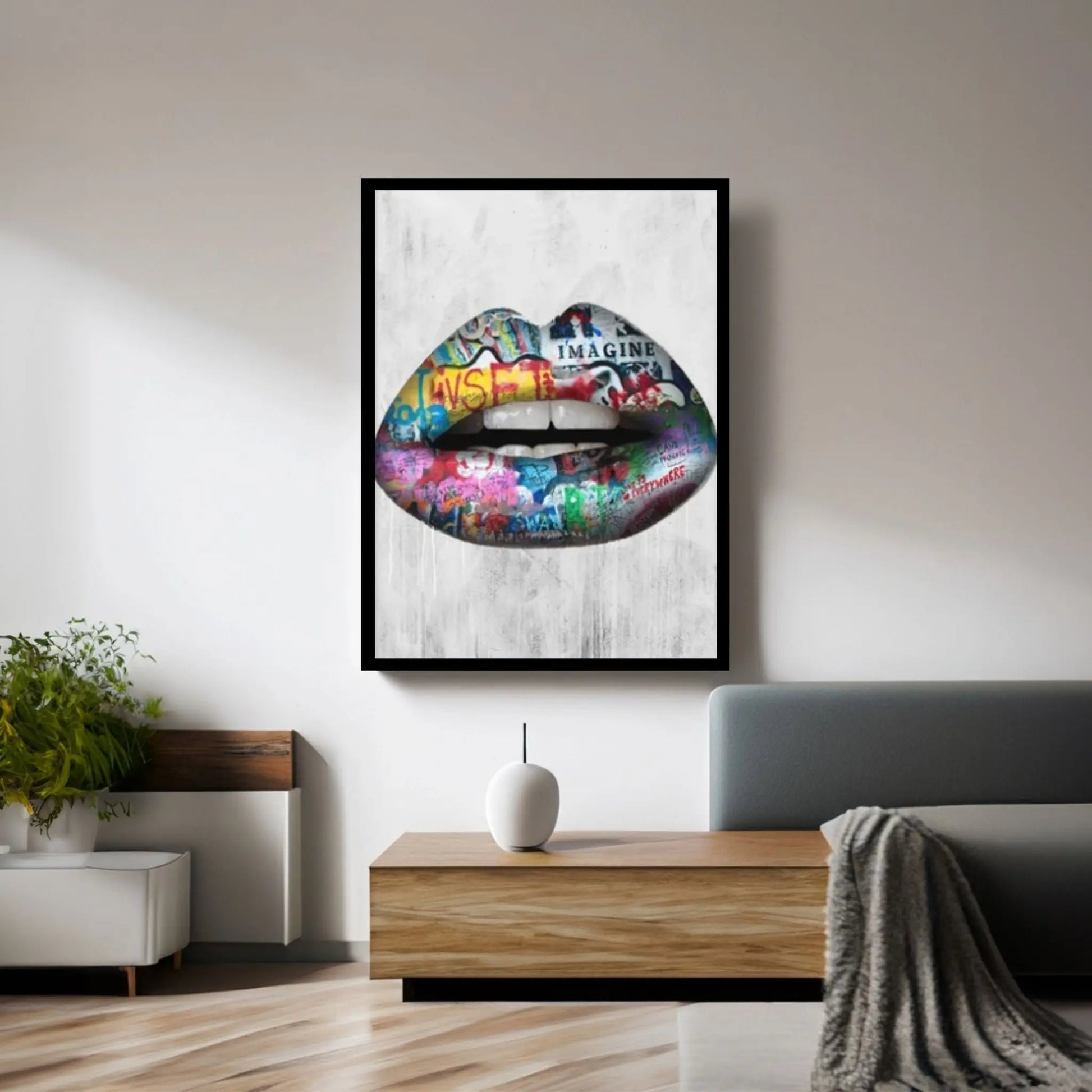 Banksy Poster, Sexy Lip Art Canvas Decor, Colourful Wall Art Decor, Print Poster Graffiti Wall Art - Y Canvas