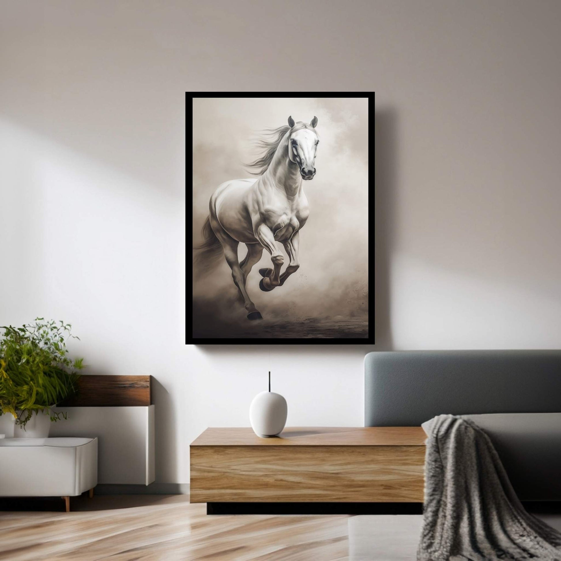 Beautiful White Horse Canvas Wall Art , Animal Wall Art - Y Canvas