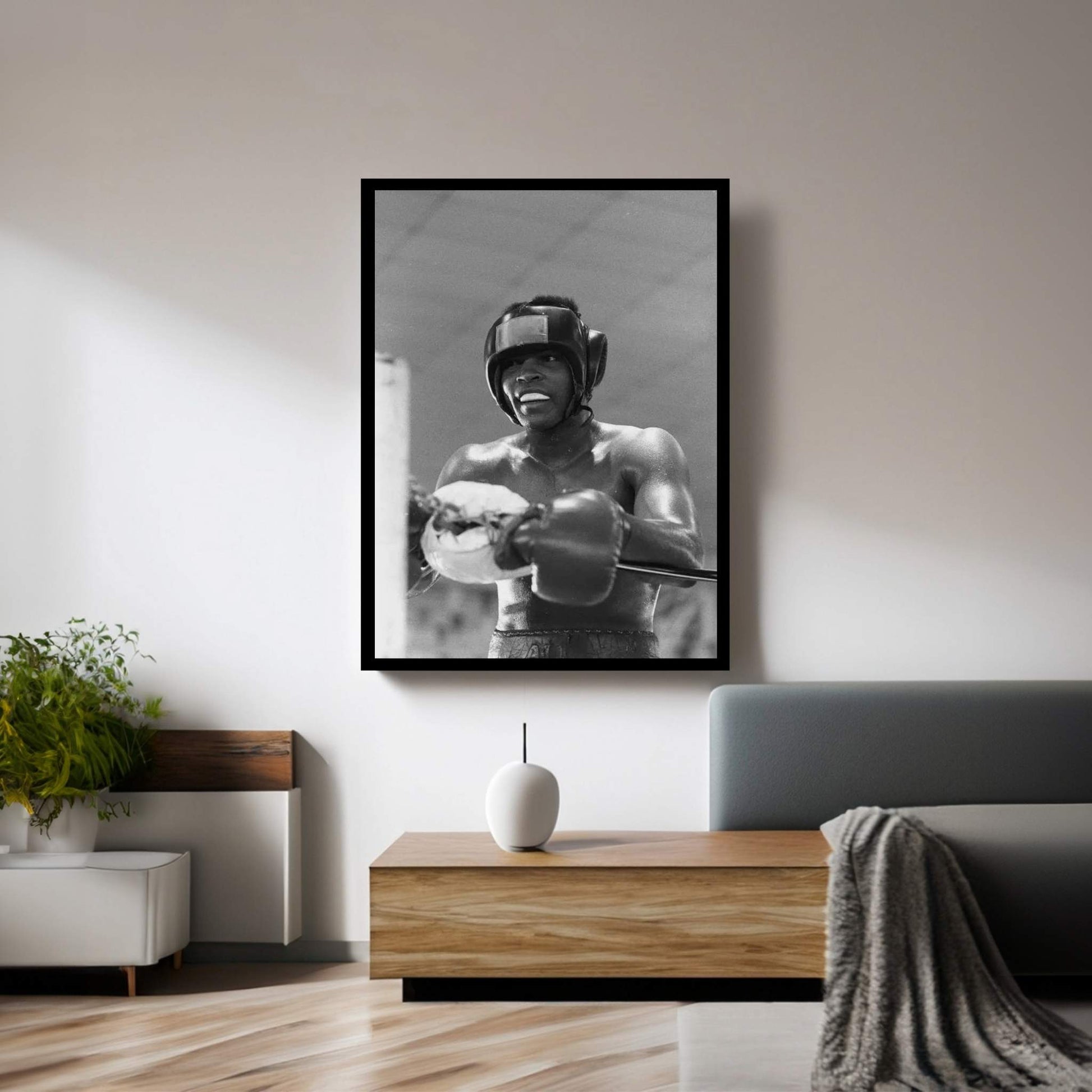 Head Gear Wearing Muhammad Ali In The Corner Between Rounds Canvas Wall Art - Y Canvas
