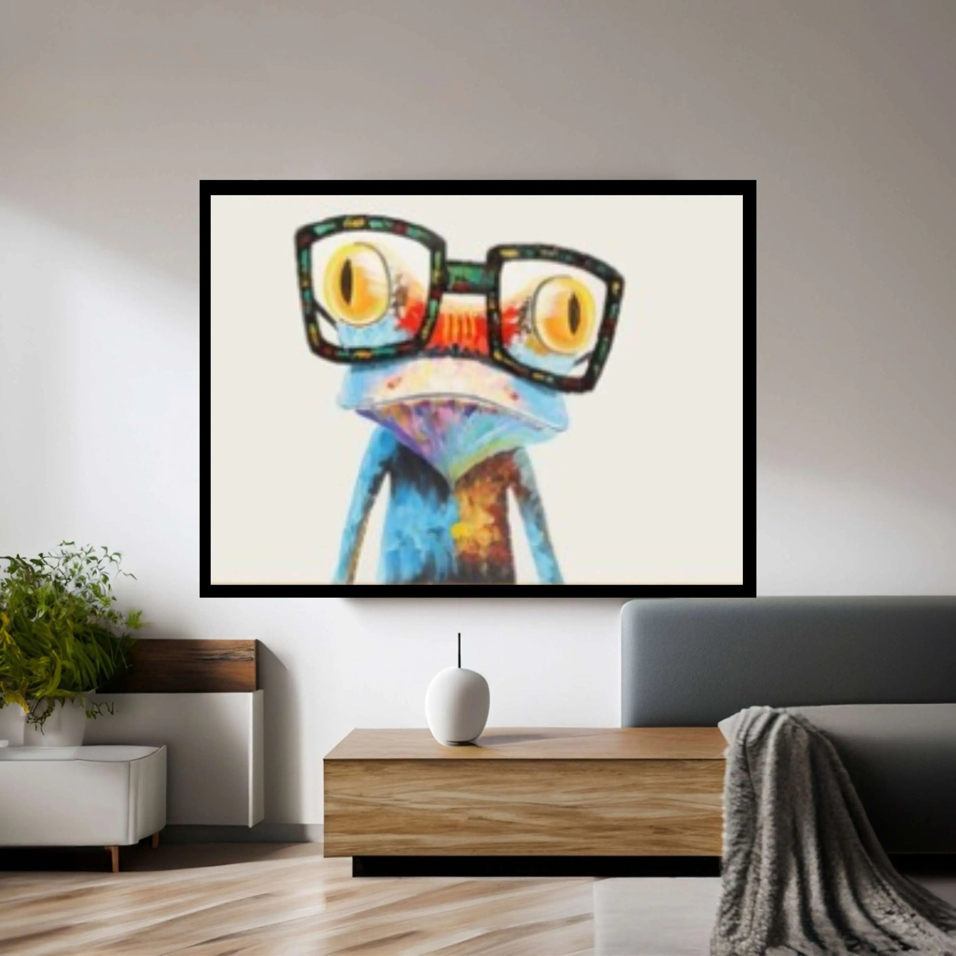 Frog Painting Pop Art Animal Acrylic Paintings On Canvas Original Modern, Knife Texture Framed - Y Canvas