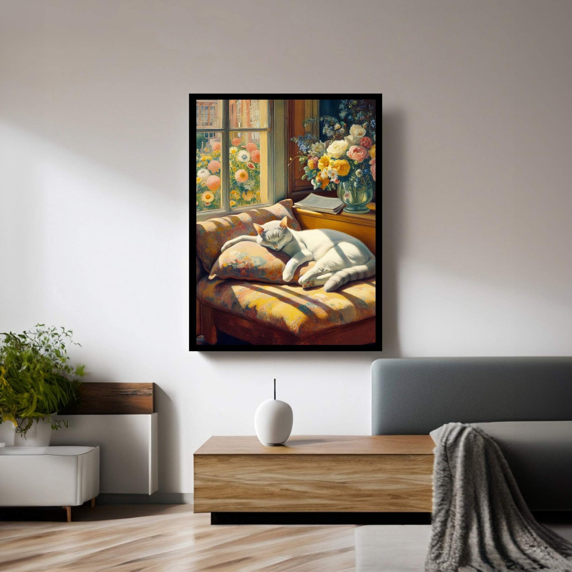 Le Chat Blanc The White Cat Abstract Reproduction Canvas Wall Art - Y Canvas