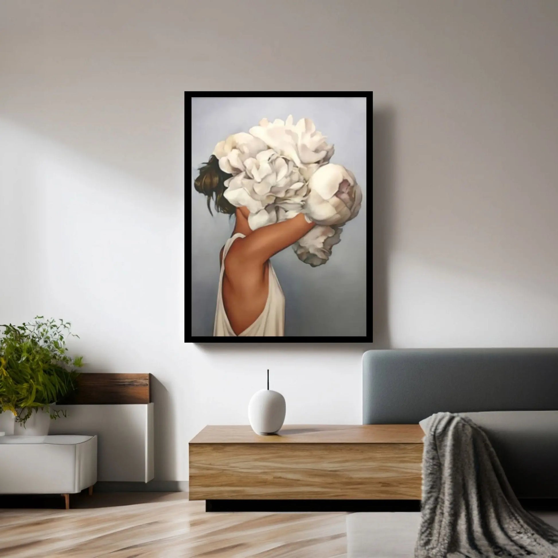 Flowers Feathers Woman With Flower Abstract Canvas Painting Wall Art Decorative Painting Living Room Home Decoration - Y Canvas
