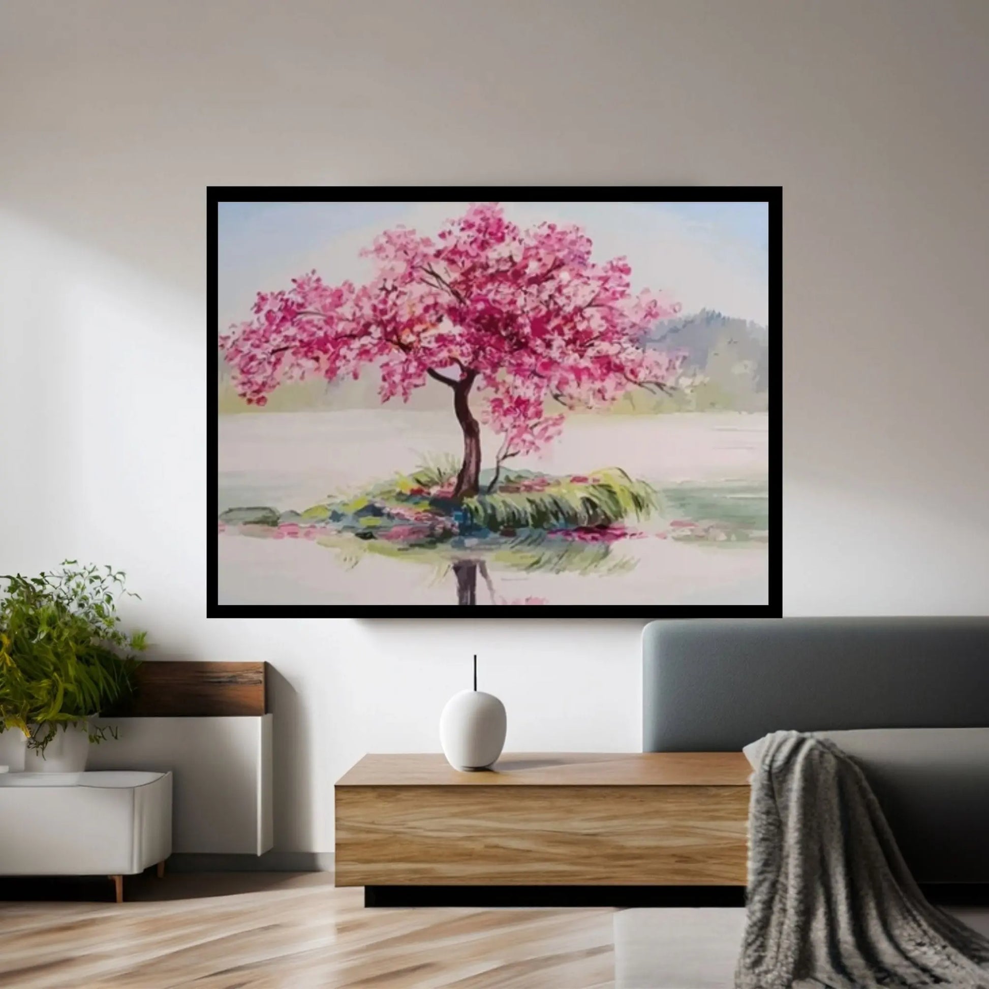 Pink Tree Painting Print, View Wall Print, Landscape Wall Mural, Pink Tree Wall Art - Y Canvas