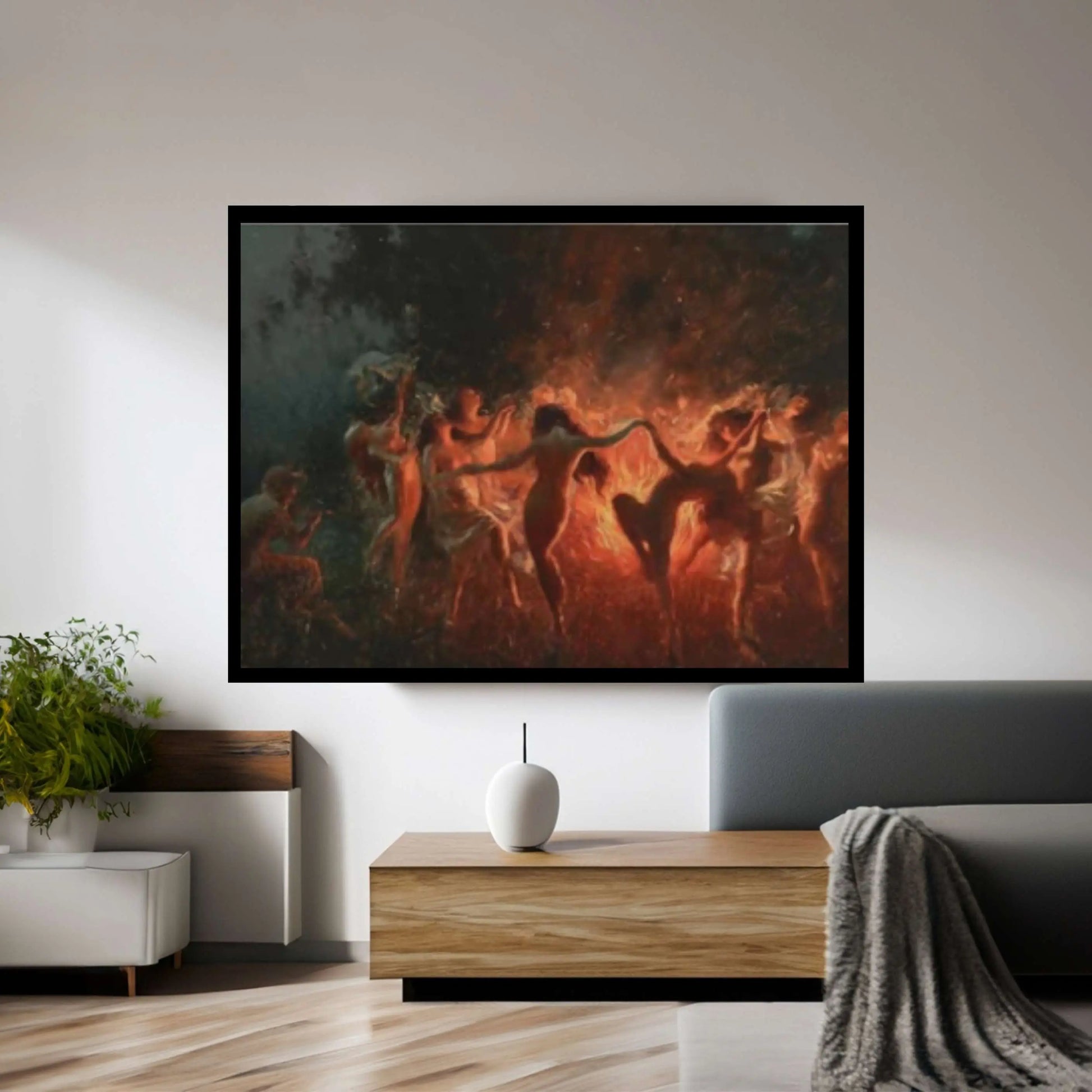 Joseph Tomanek /Large Size Painting, Witches Magic, Red Black,Original Large Art, Classic Art, Fire Dance (1889) Print On Canvas Or Paper - Y Canvas