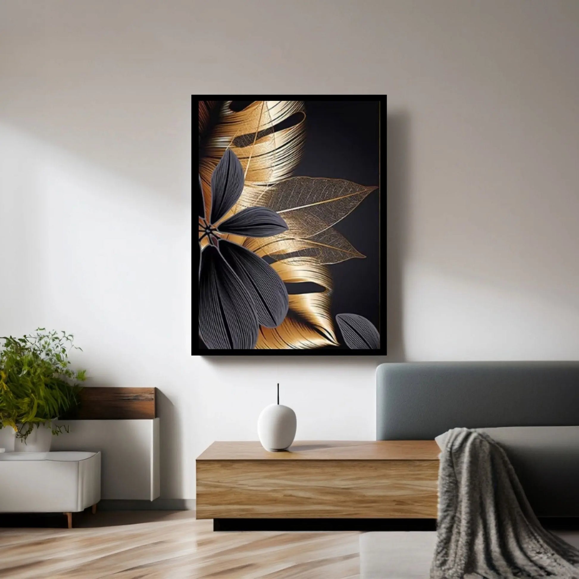 Art Painting Nordic Living Room Decoration Canvas Wall Art Picture Black Golden Plant Leaf Canvas Poster Print - Y Canvas
