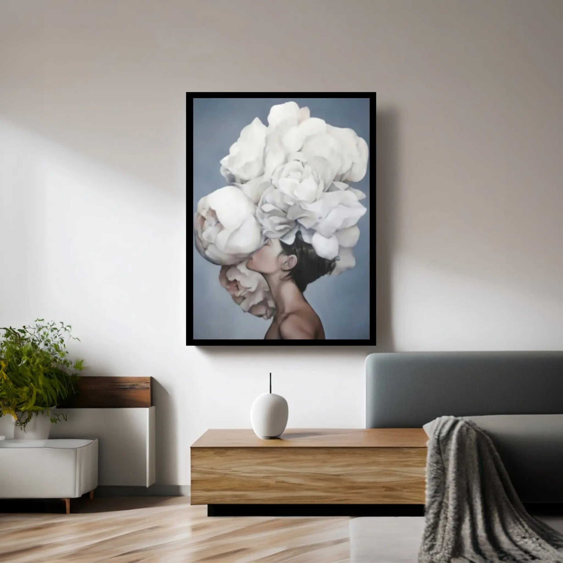 Flowers Feathers Woman Abstract Canvas Painting Wall Art Decorative Painting - Y Canvas