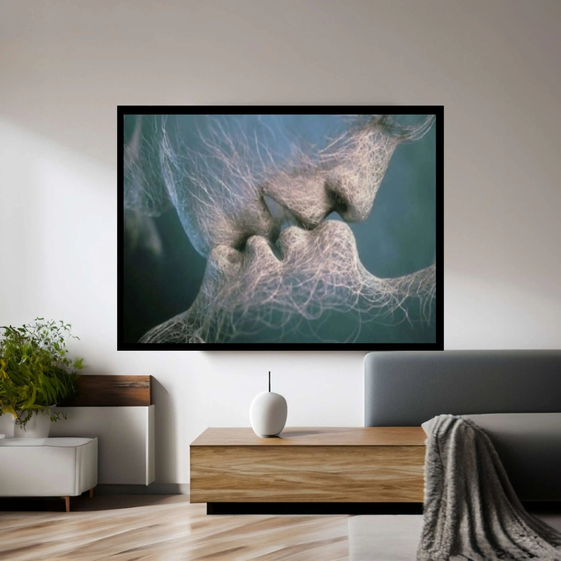 Touching Lips Wall Decor,Canvas Wall Art, Wall Hanging, Lovers Kiss Romantic - Y Canvas