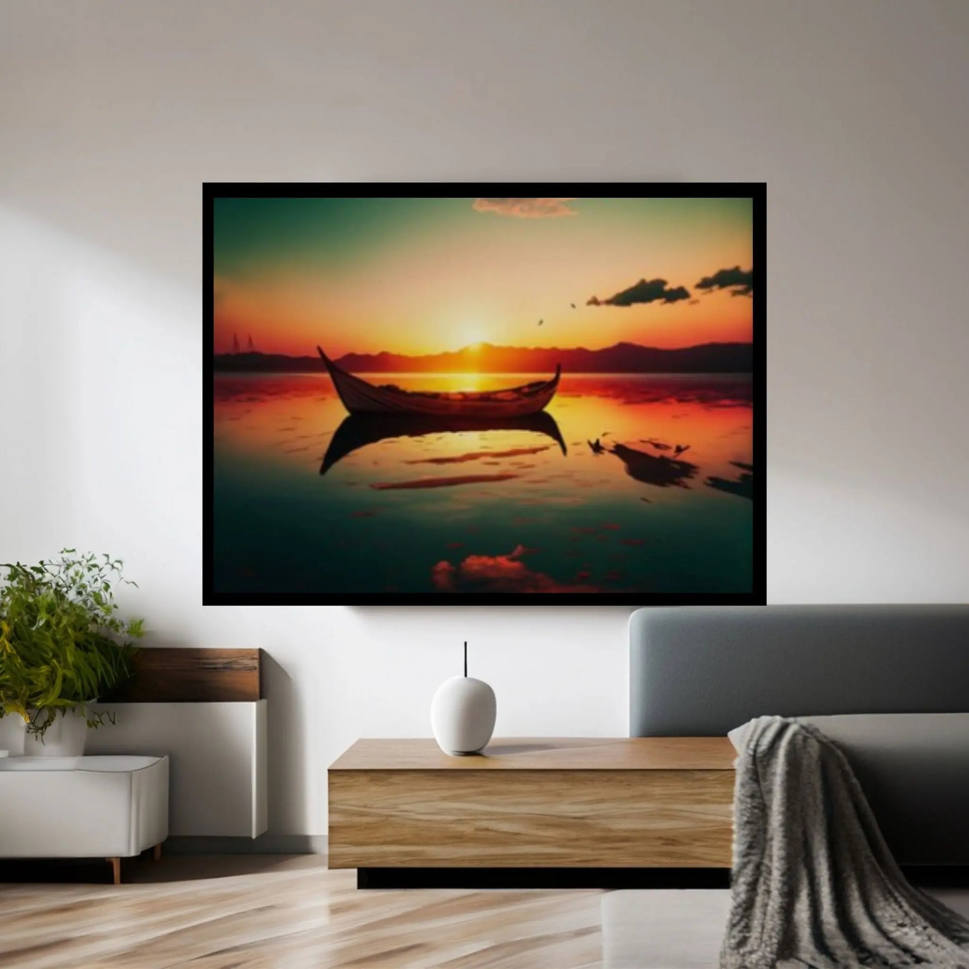 Sunset and Boat Canvas Wall Art, Home Decor Landscape Art Print - Y Canvas