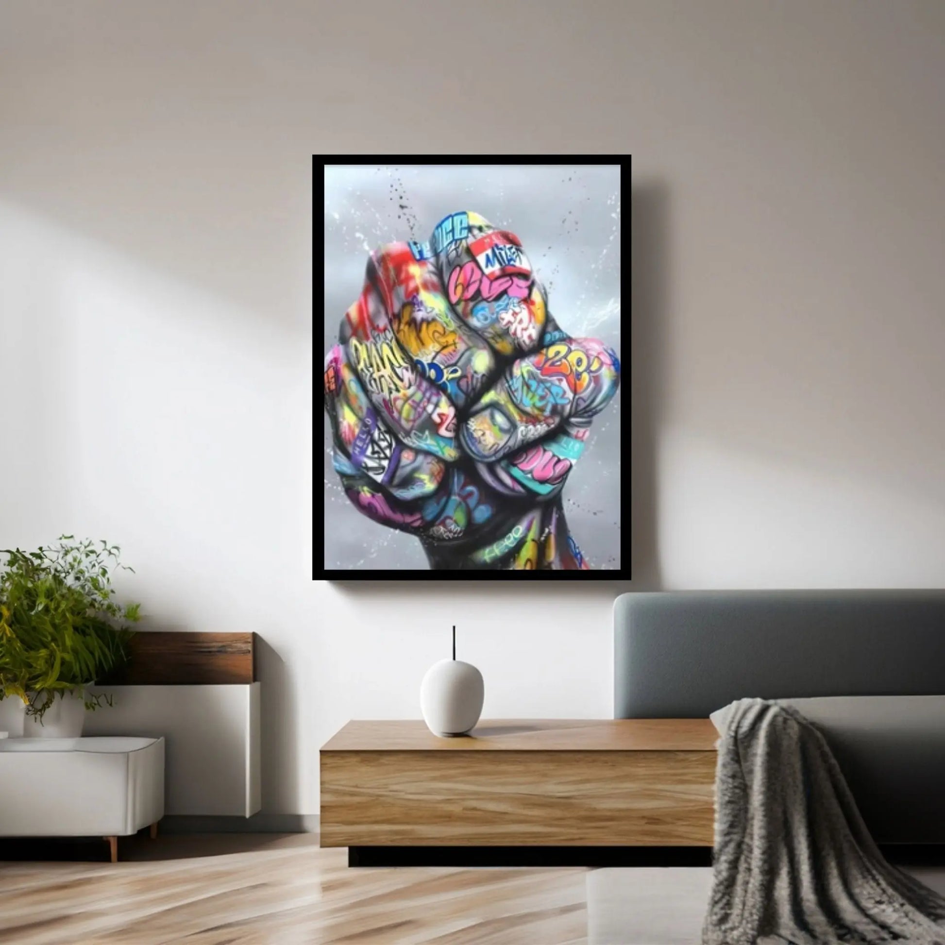Banksy Canvas Wall Art, Creation of Adam Decor, Creation of Graffiti Adam - Y Canvas