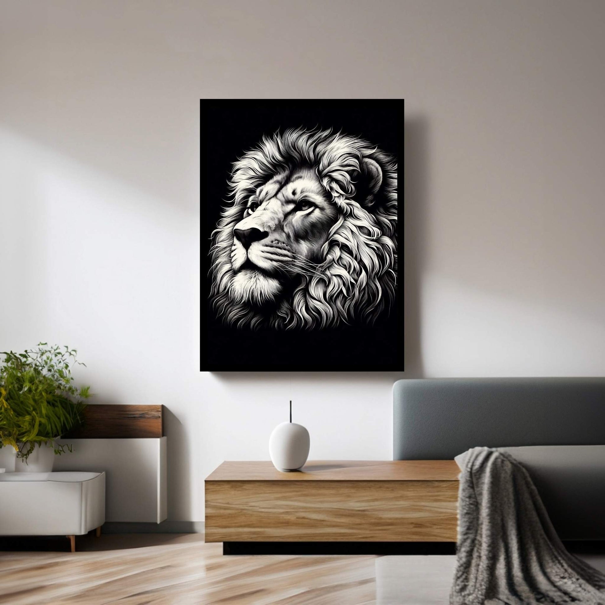 Lion White Black Canvas Wall Art - Y Canvas