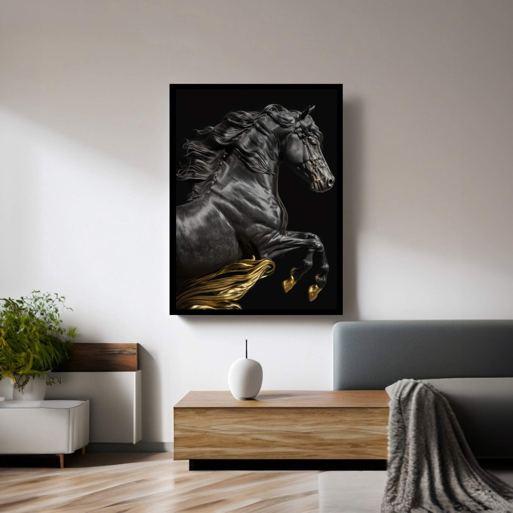 Beautiful Black Horse Canvas Wall Art , Animal Wall Art - Y Canvas