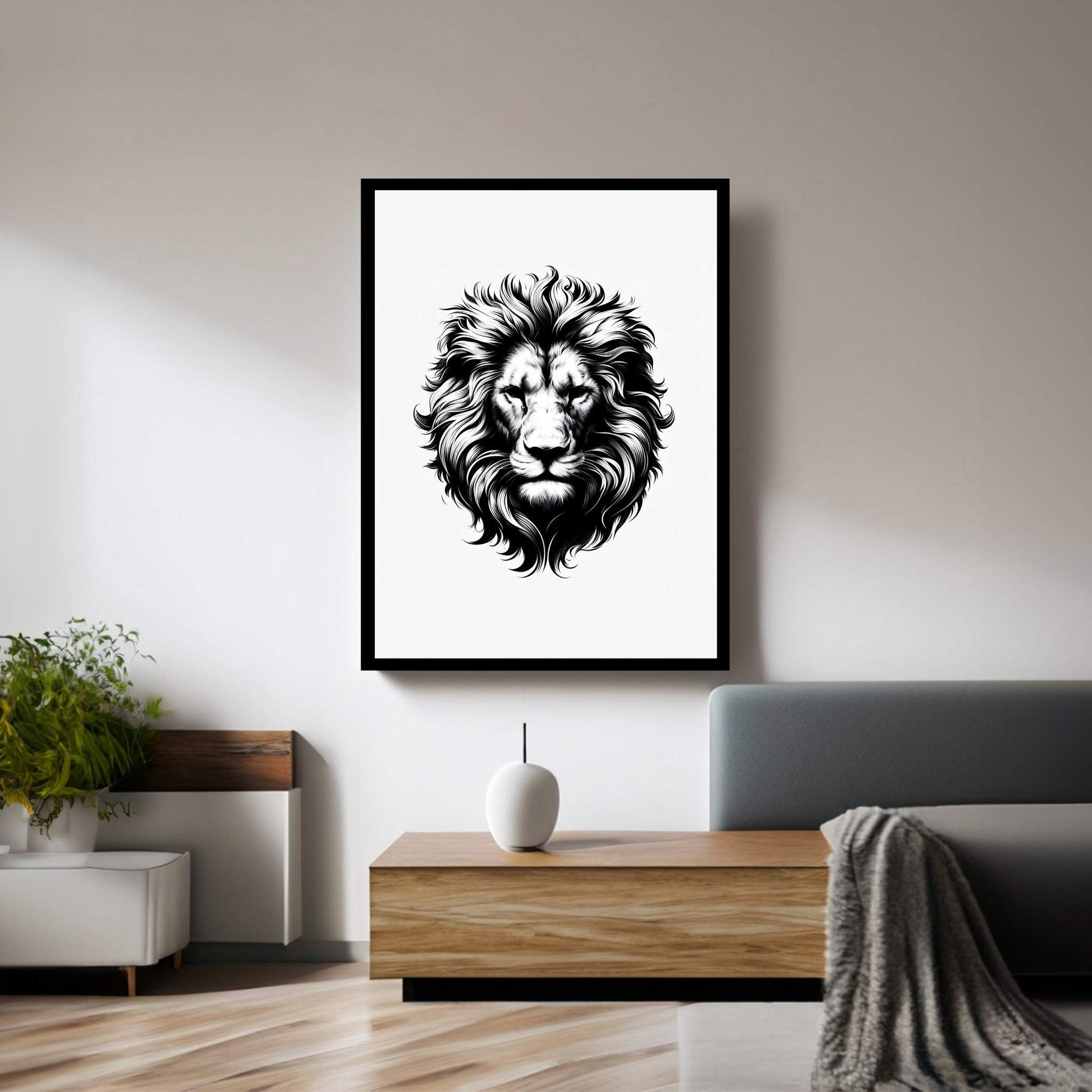 Lion White Black Canvas Wall Art - Y Canvas