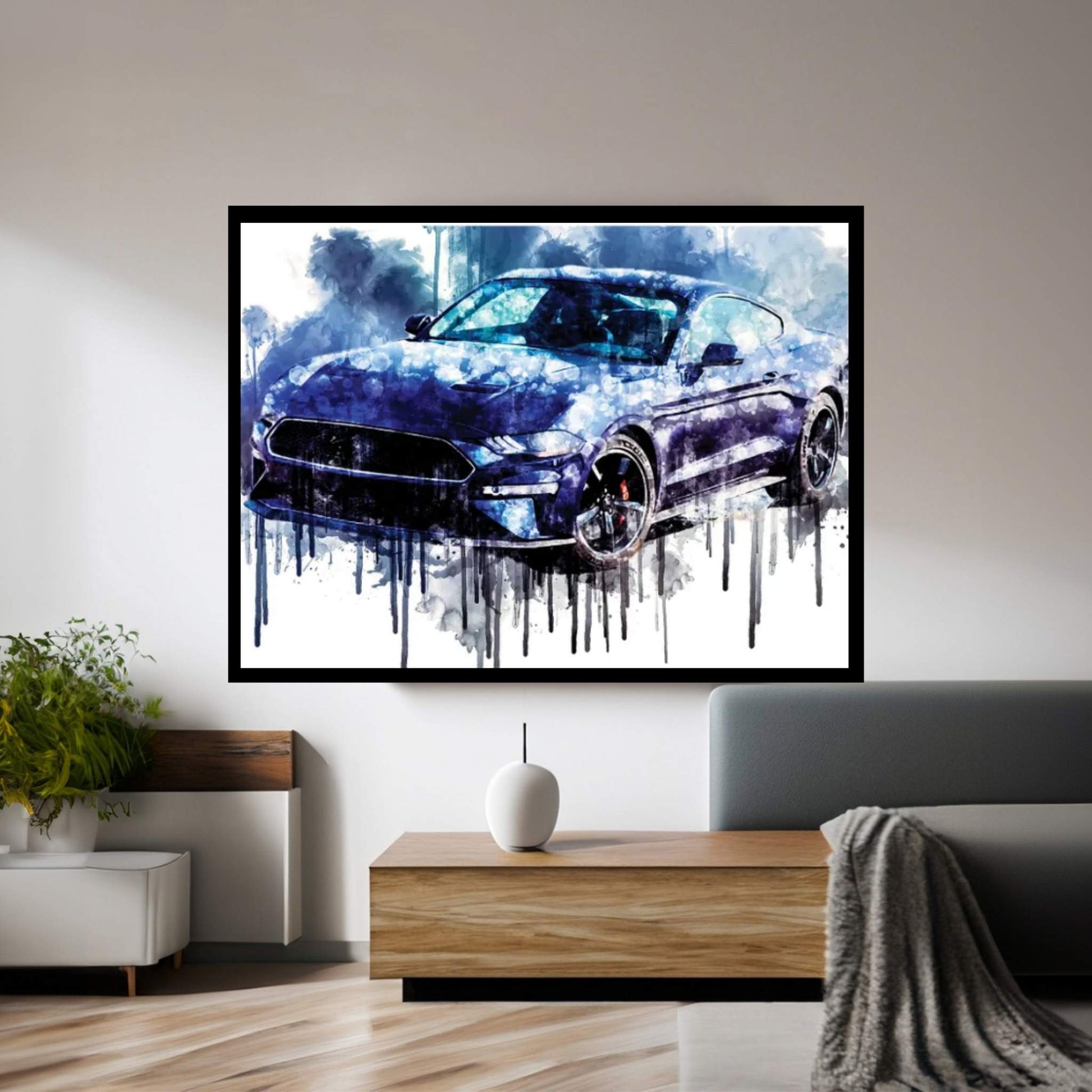 Car 2019 Ford Mustang Bullitt Kona Blue Canvas Wall Art - Y Canvas