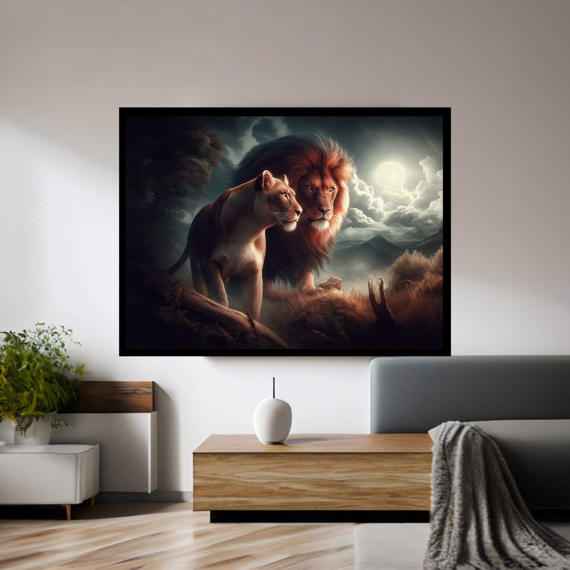 Lion and Tiger Couple Canvas Print Art,Animal Wall Art, Canvas Wall Art - Y Canvas
