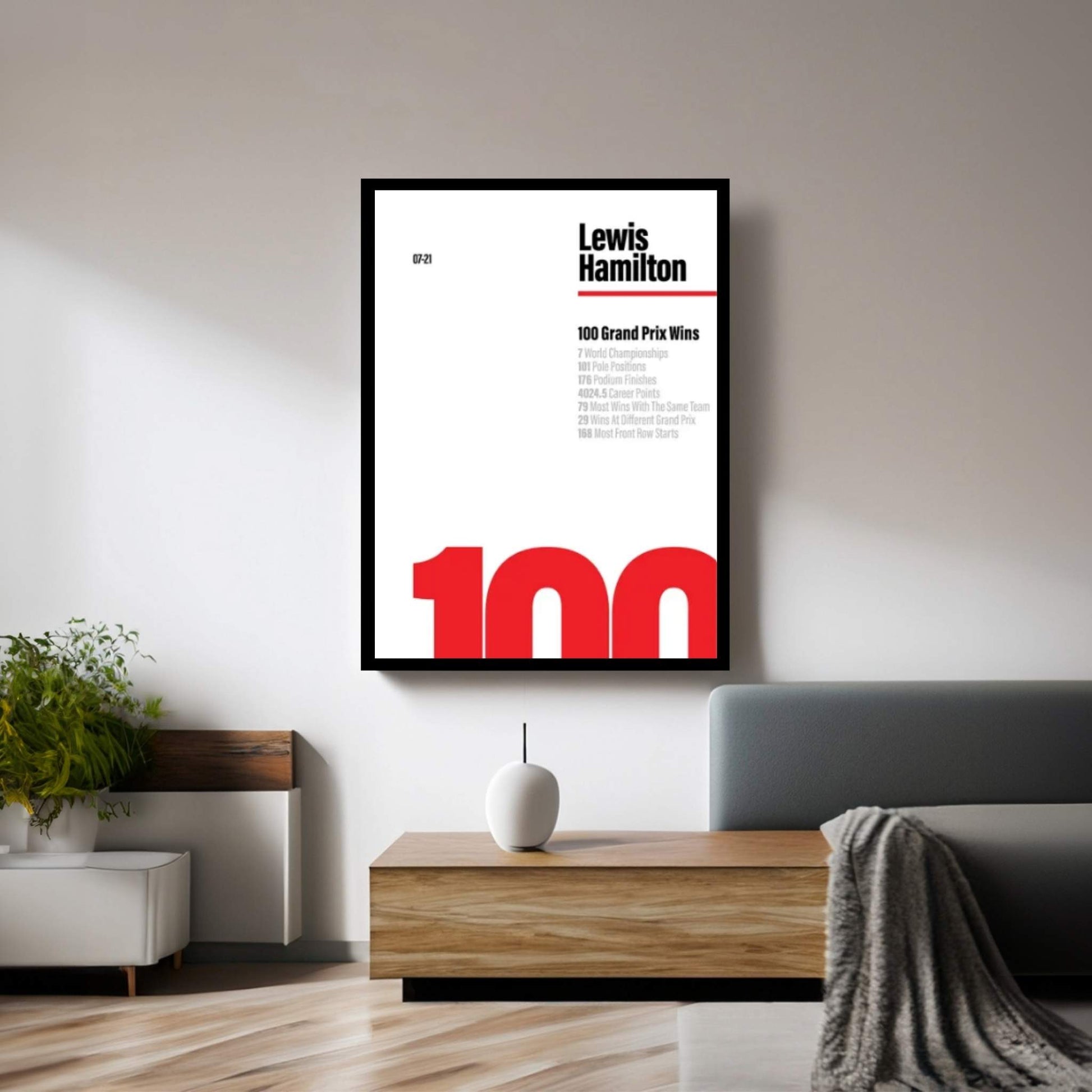Lewis Hamilton 100 Wins (Red/White) Canvas Wall Art - Y Canvas