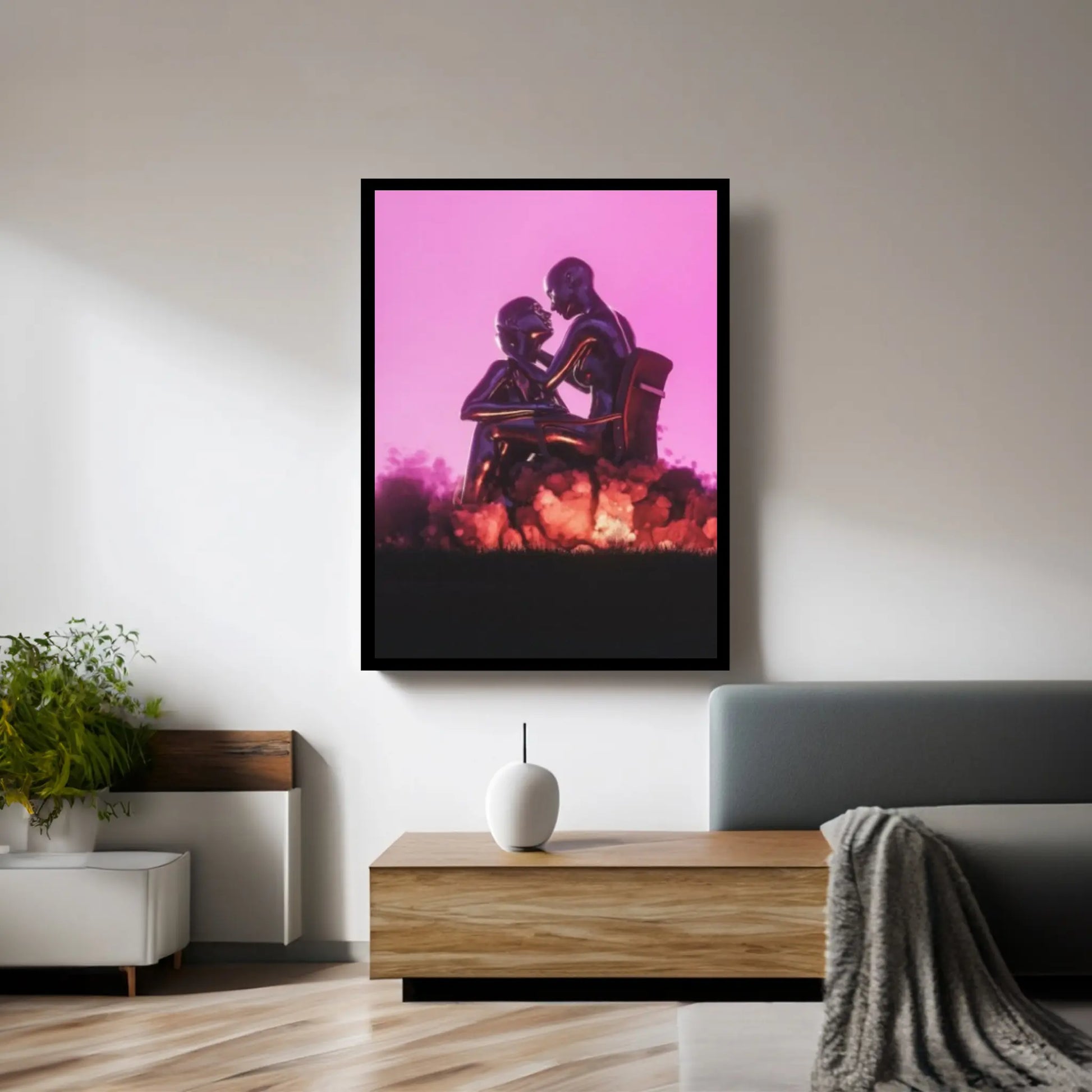 Large Silver Love Couples Canvas Metallic 3D Abstract Living Room Decor Home Decor Wall Art Canvas - Y Canvas