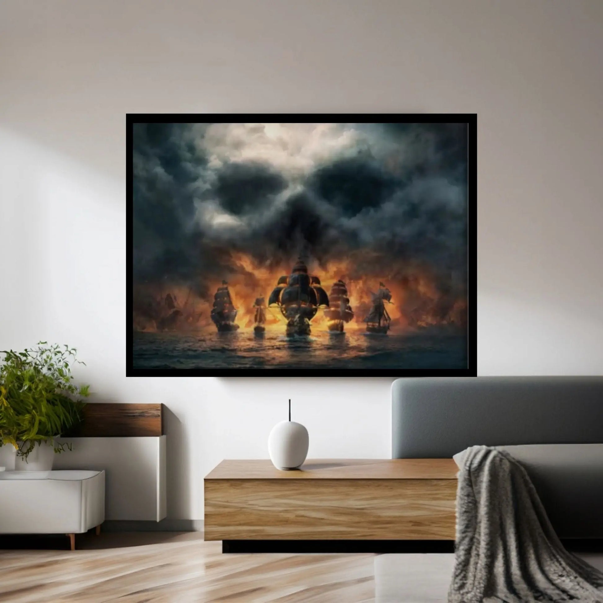 Large Dark Sea Pirates Ship Canvas Wall Art, Pirates Canvas Wall Print, Corsair on Sea Wall Hangings - Y Canvas