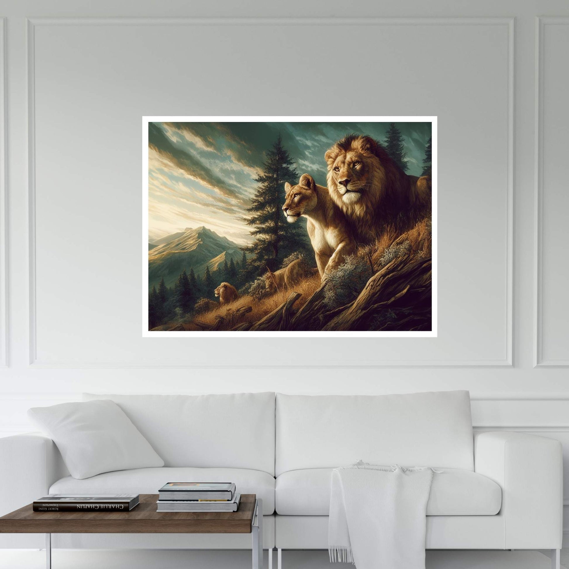 Lion and Tiger Couple Canvas Print Art,Animal Wall Art, Canvas Wall Art - Y Canvas