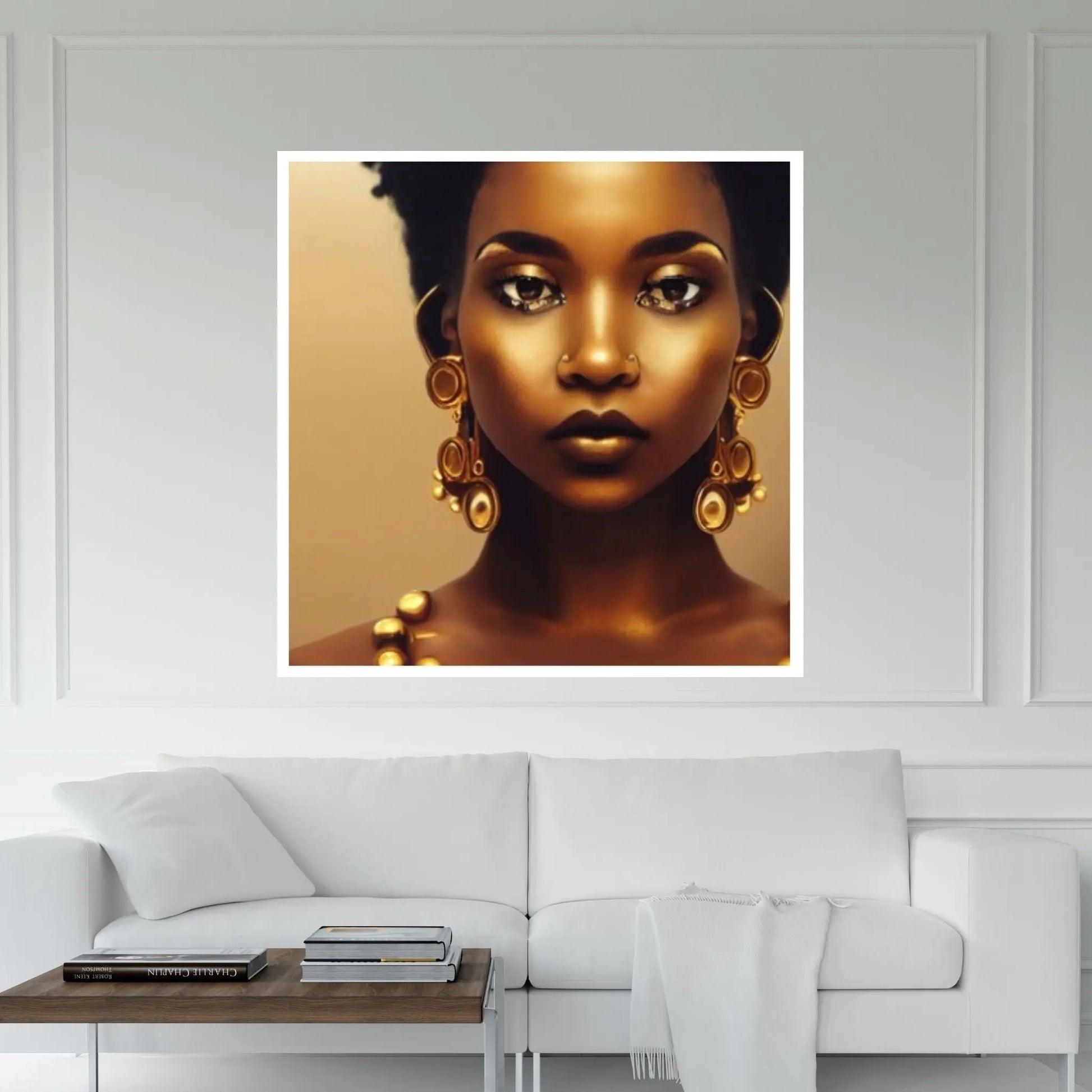 African Afro Canvas, African Woman Canvas, Gold Lip Art, Abstract Art Canvas, Ethnic Artwork, Black Woman Printed, African Gold Lip Printed - Y Canvas