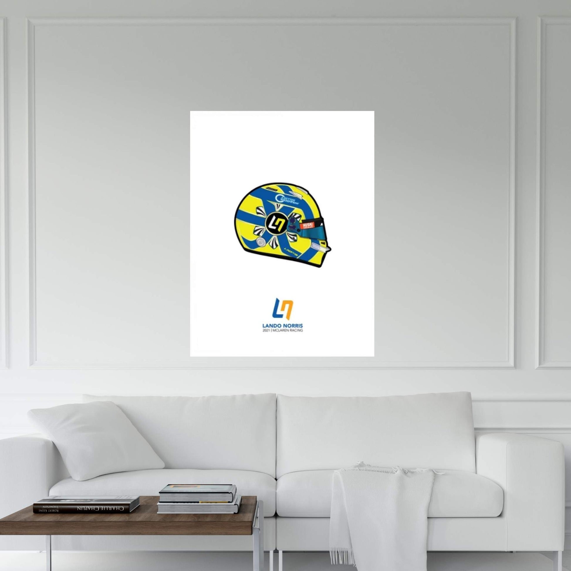 Lando Norris Helmet 2021 (White) Canvas Wall Art - Y Canvas