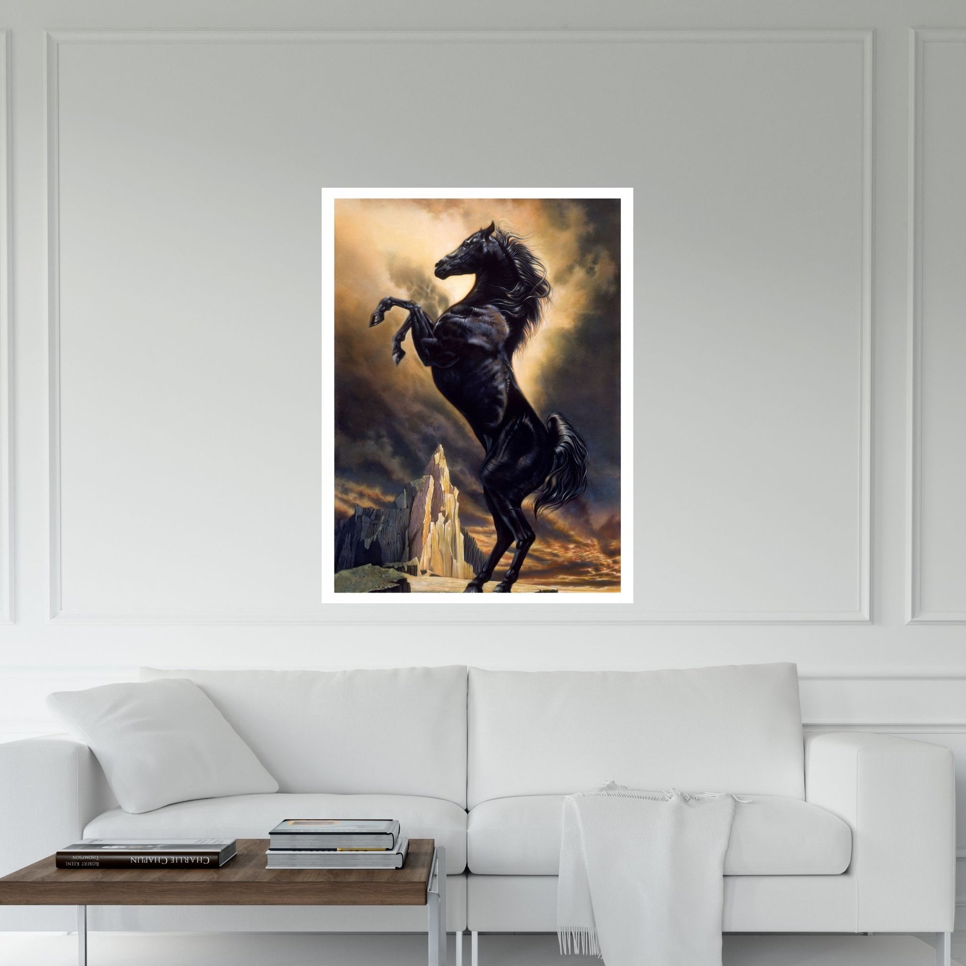 Midnight Majesty: The Rearing Black Stallion Canvas Wall Art - Y Canvas