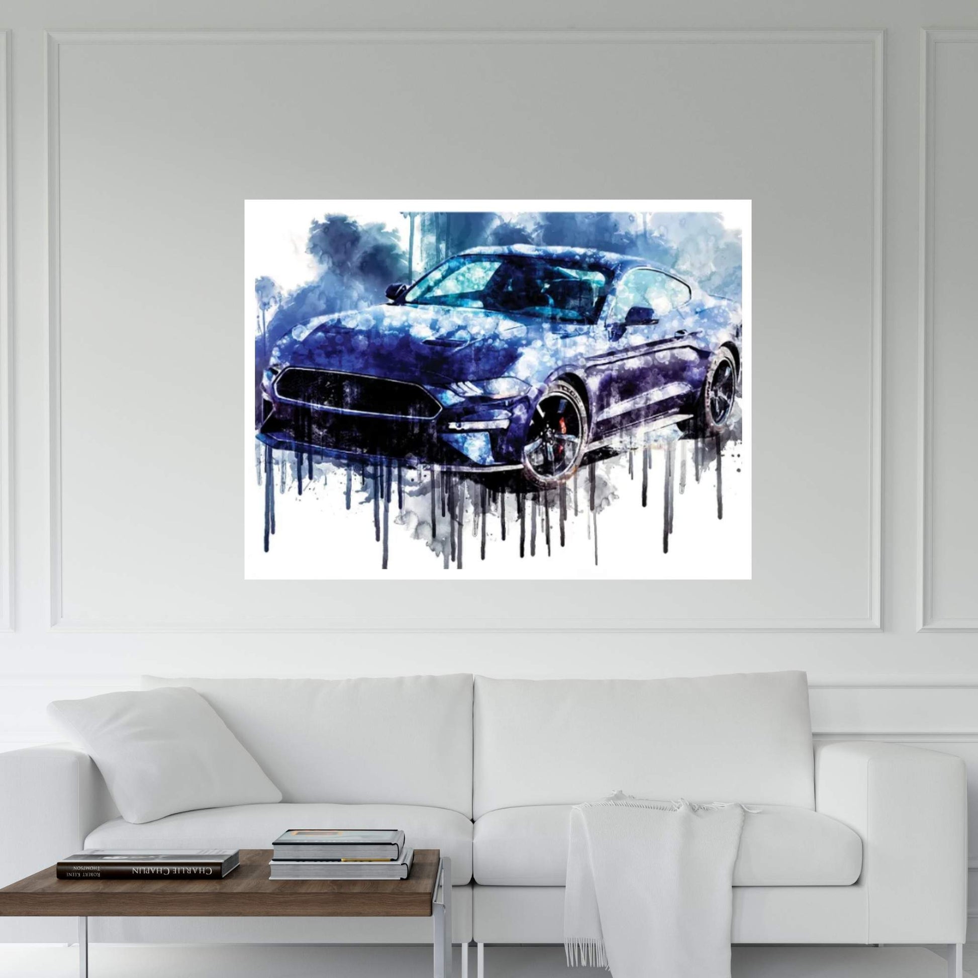 Car 2019 Ford Mustang Bullitt Kona Blue Canvas Wall Art - Y Canvas