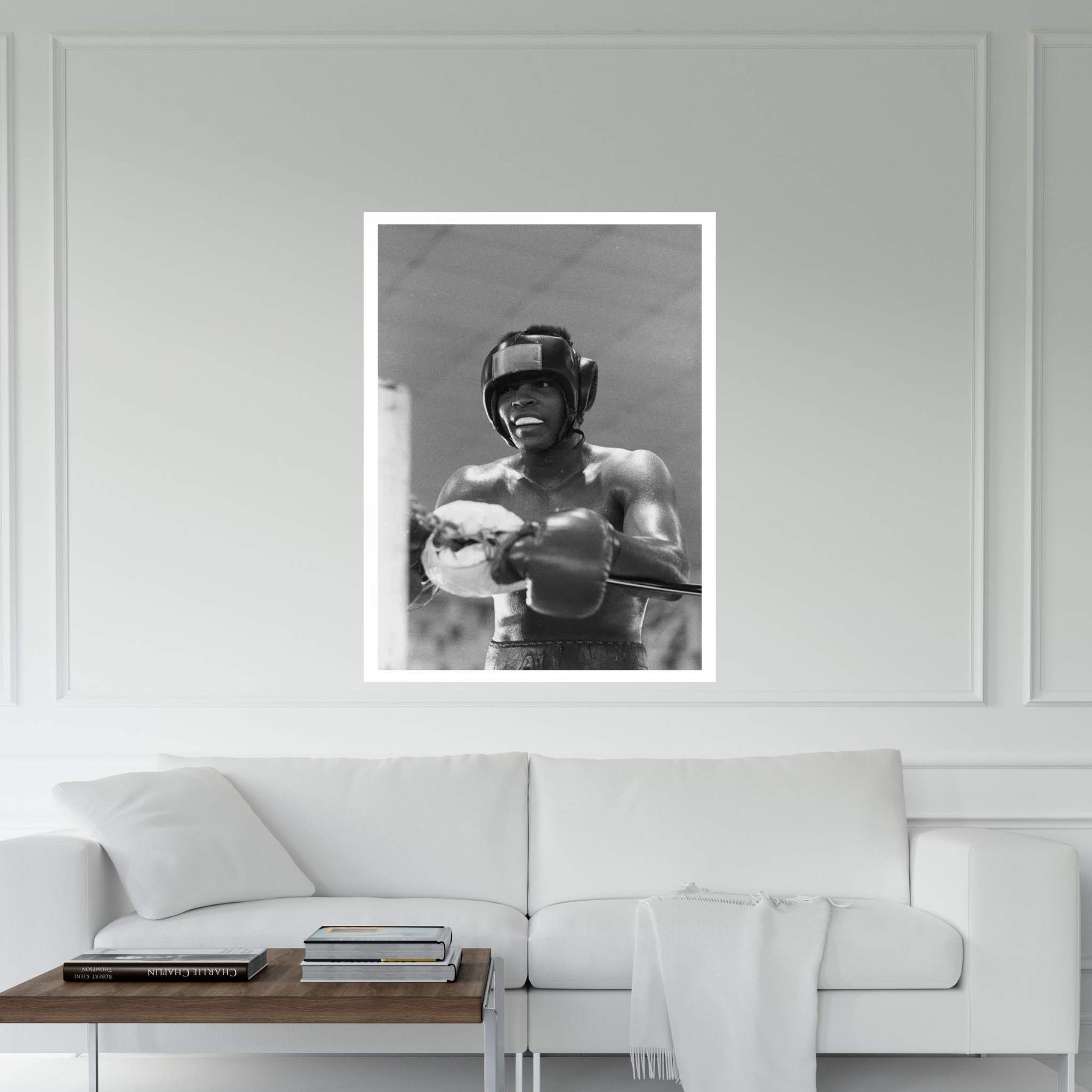 Head Gear Wearing Muhammad Ali In The Corner Between Rounds Canvas Wall Art - Y Canvas